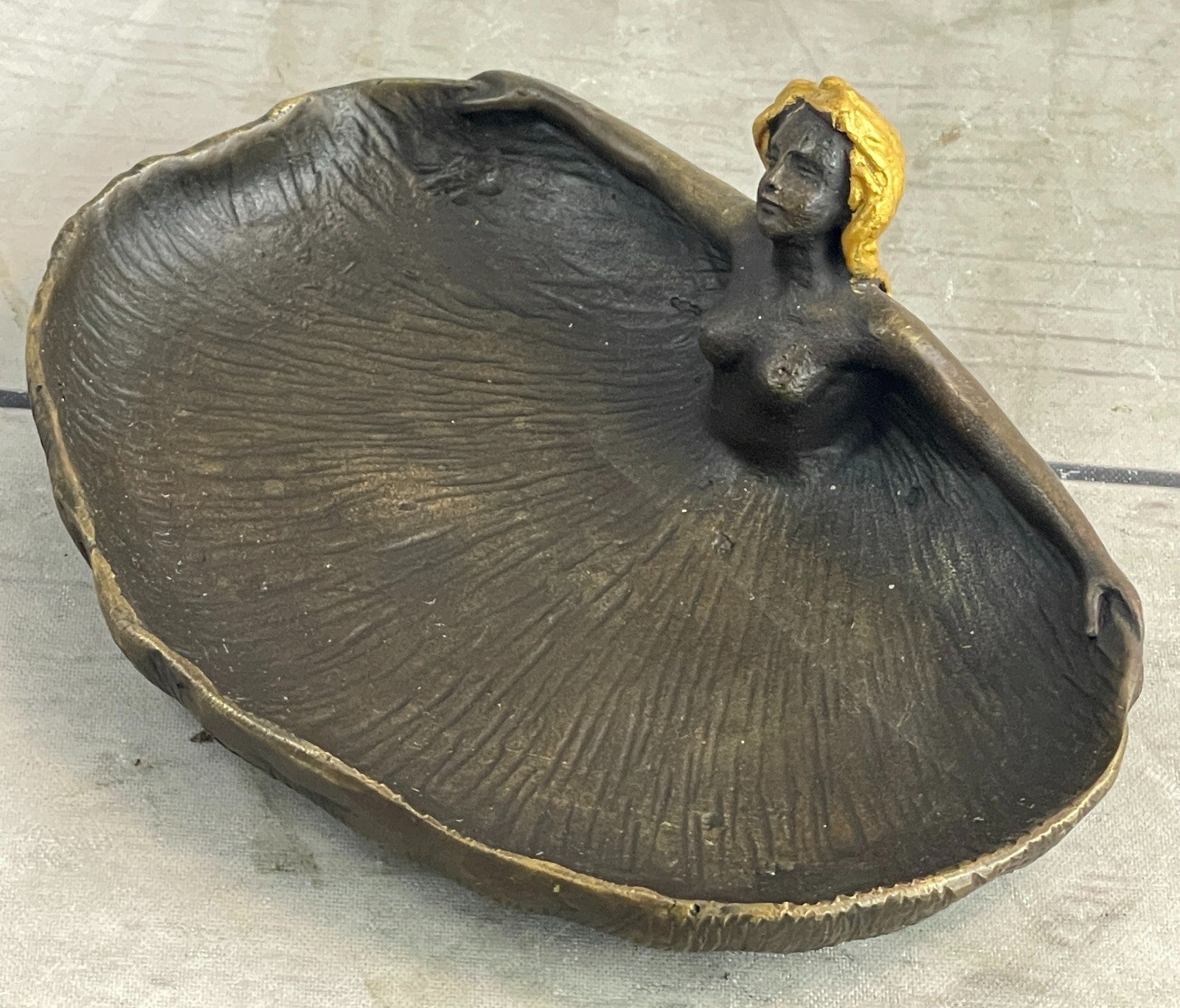 Handmade Gilt Soap Dish Jewelry Tray Bronze Sculpture Figurine by Rubin Fine Art