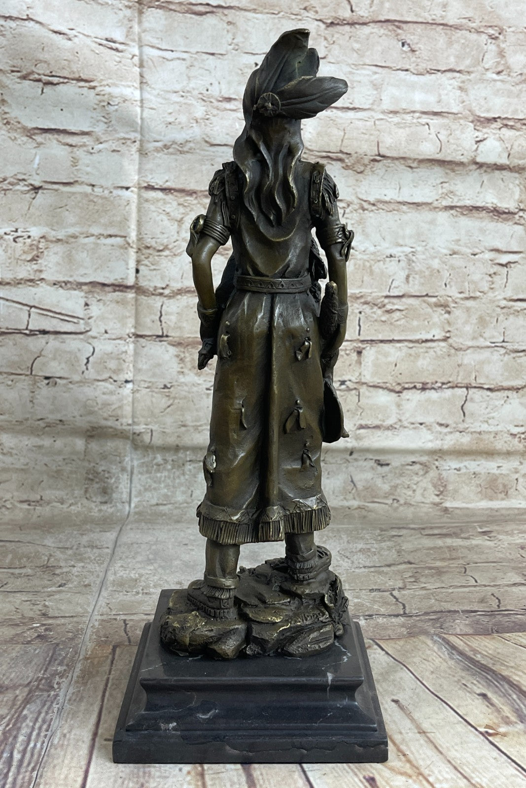 Sign Wood Native American Indian Girl Bronze Sculpture Figure Statue Figurine