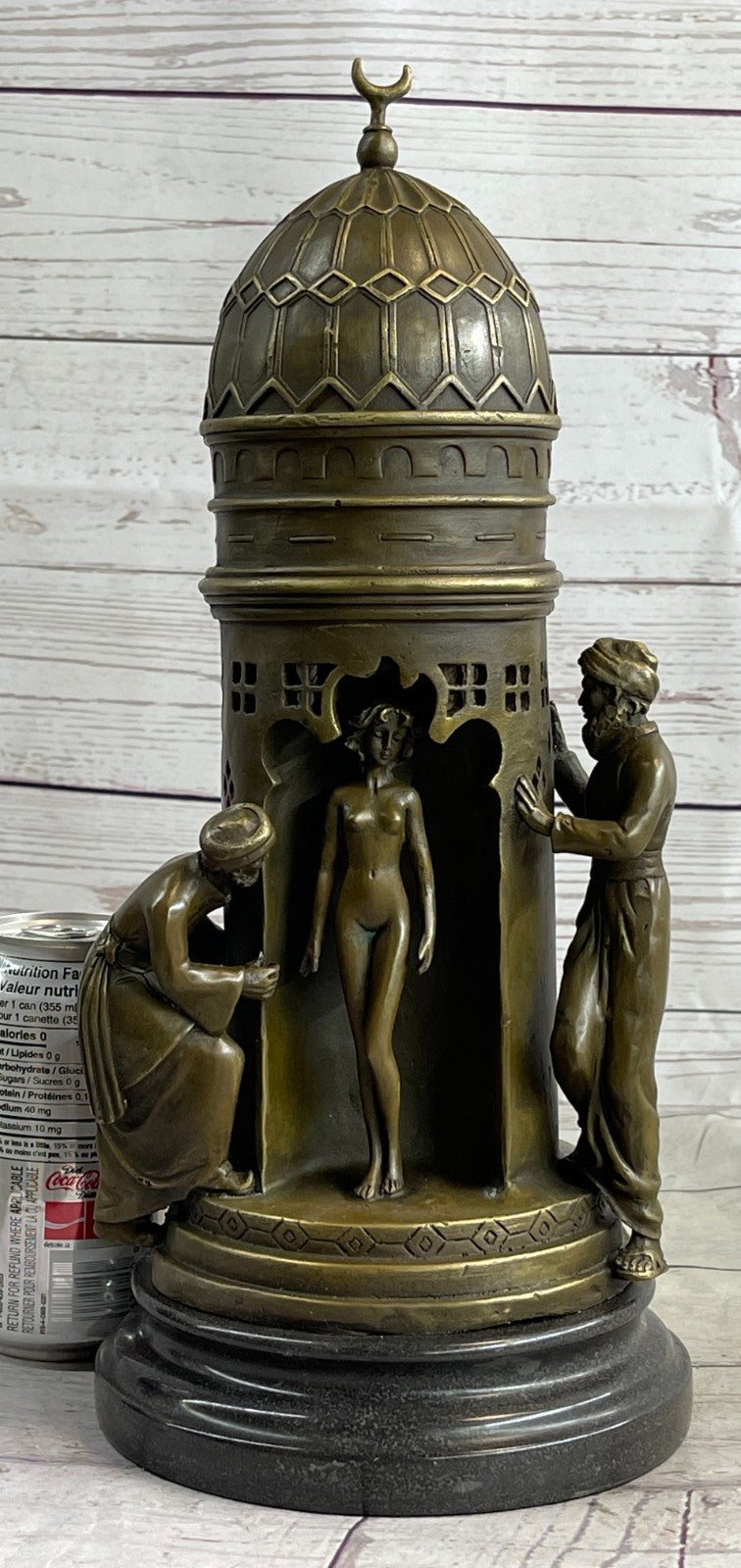 Franz Bergman Bronze Sculpture – Detailed Slave Master with Nude Girl Classic Artwork