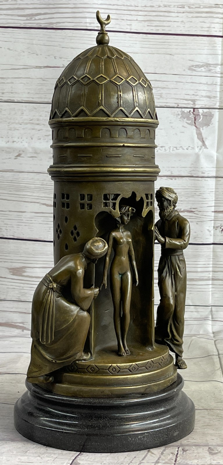 Franz Bergman Bronze Sculpture – Detailed Slave Master with Nude Girl Classic Artwork
