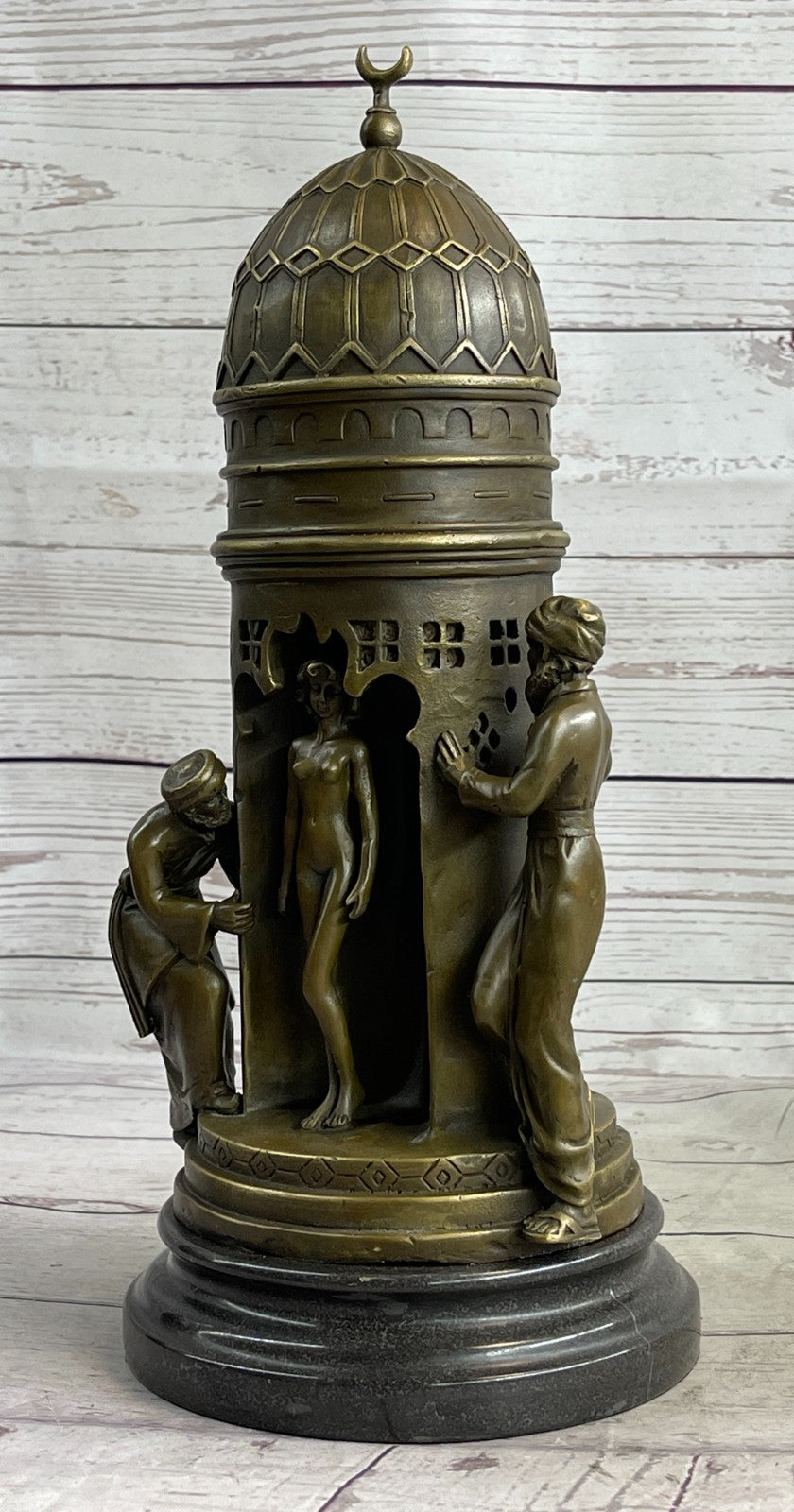 Franz Bergman Bronze Sculpture – Detailed Slave Master with Nude Girl Classic Artwork