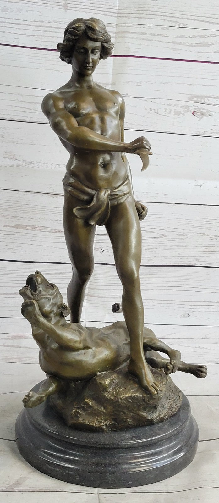 Buy Bronze Sculpture “Tarzan Fighting Cougar” – Hot Cast Classic Nude Artwork by Loys Potet