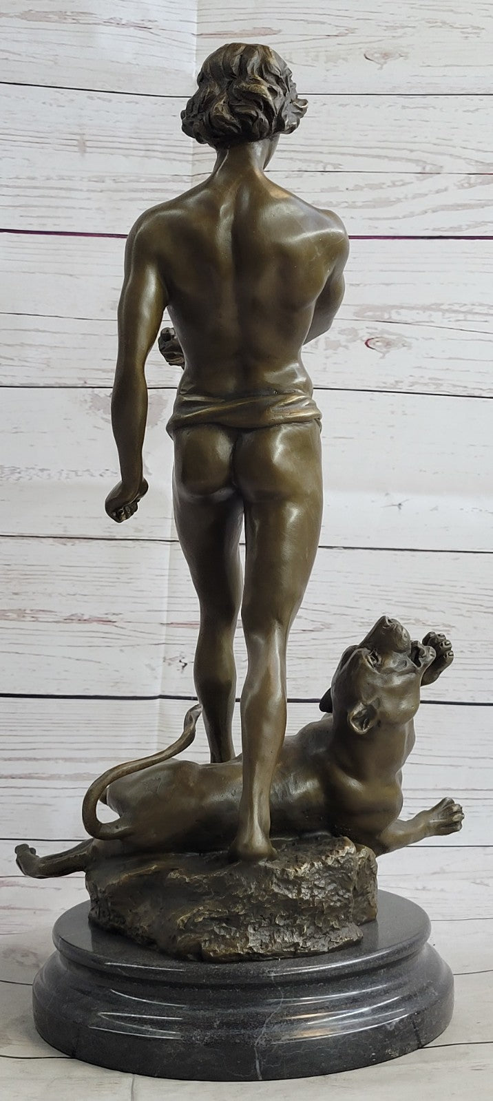 Buy Bronze Sculpture “Tarzan Fighting Cougar” – Hot Cast Classic Nude Artwork by Loys Potet