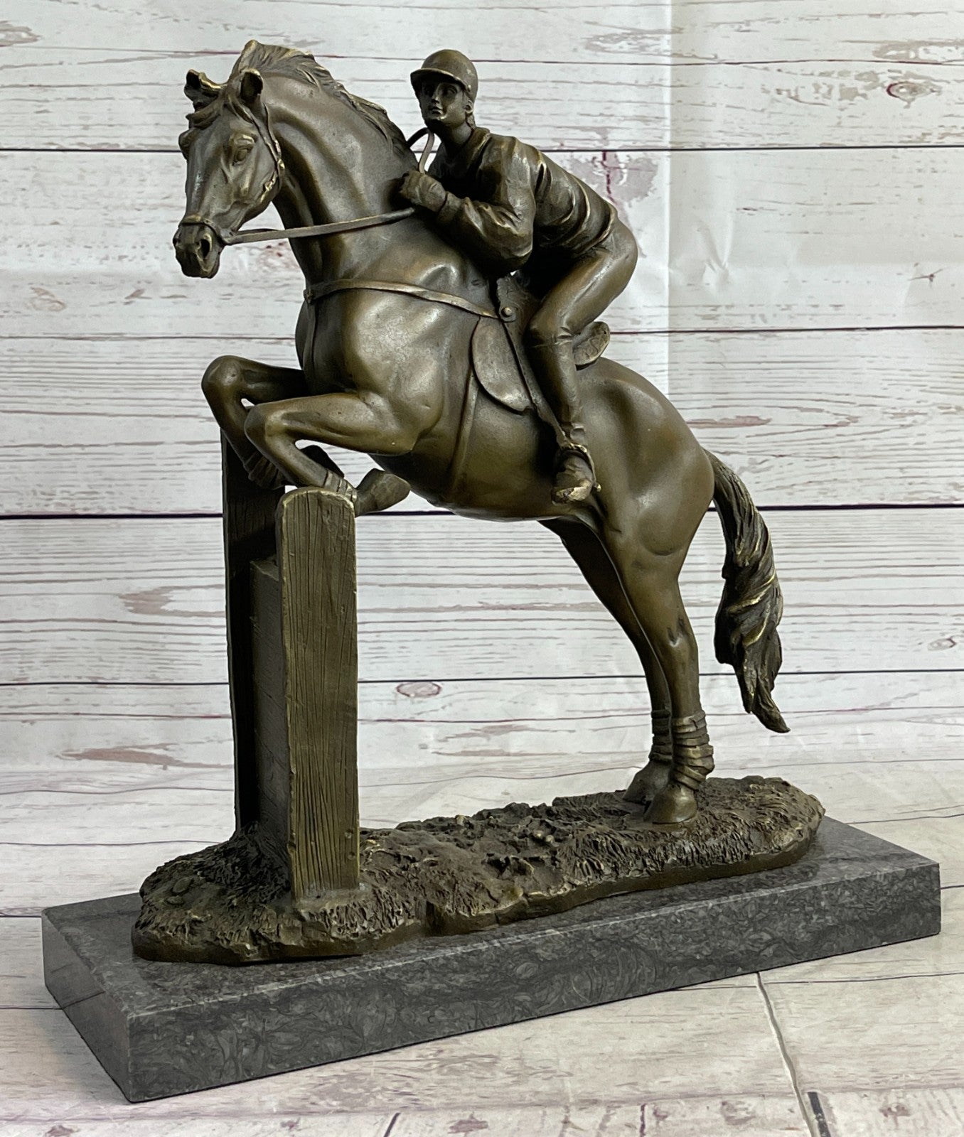 Vintage Signed Jockey Horse Racing Bronze Sculpture Gift Statue Figure Figurine
