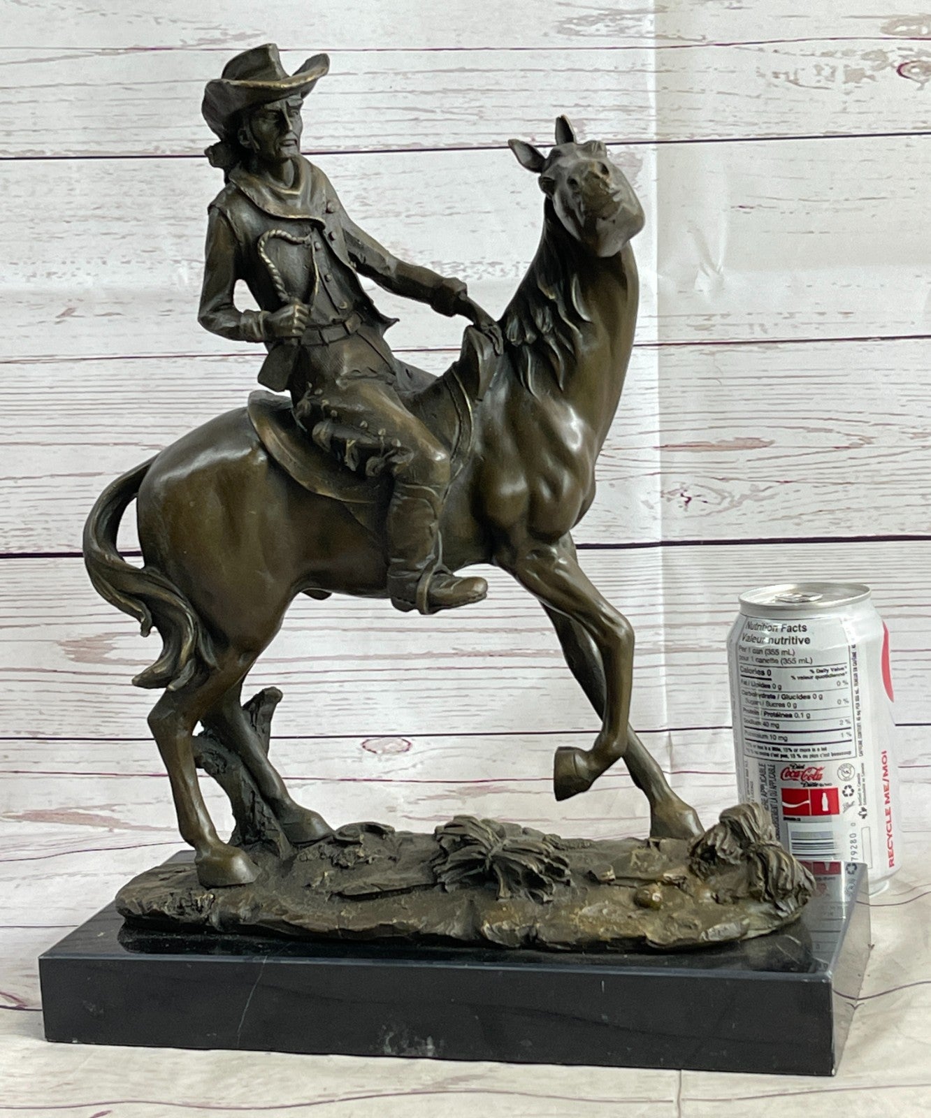 Old School Hot Cast by Lost Wax Method Cowboy Riding Bronze Masterpiece Sculpture