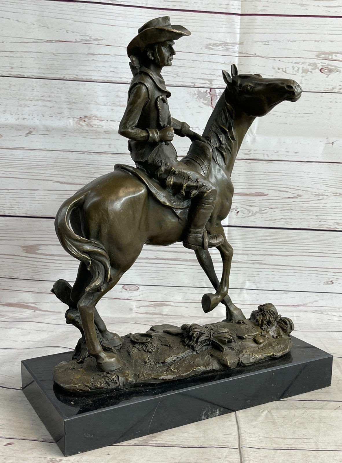 Old School Hot Cast by Lost Wax Method Cowboy Riding Bronze Masterpiece Sculpture