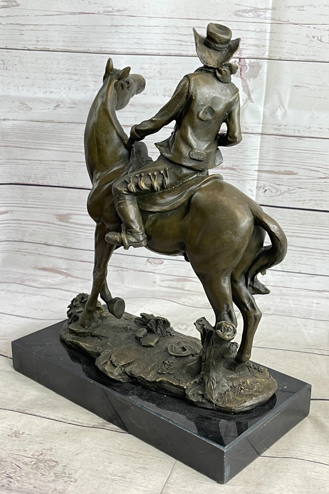 Old School Hot Cast by Lost Wax Method Cowboy Riding Bronze Masterpiece Sculpture