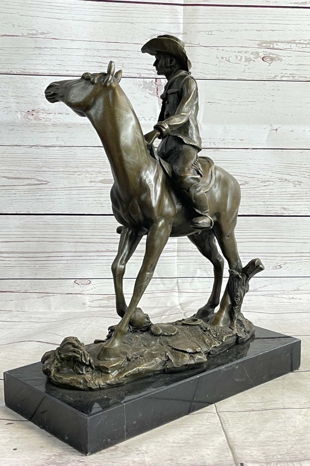 Old School Hot Cast by Lost Wax Method Cowboy Riding Bronze Masterpiece Sculpture