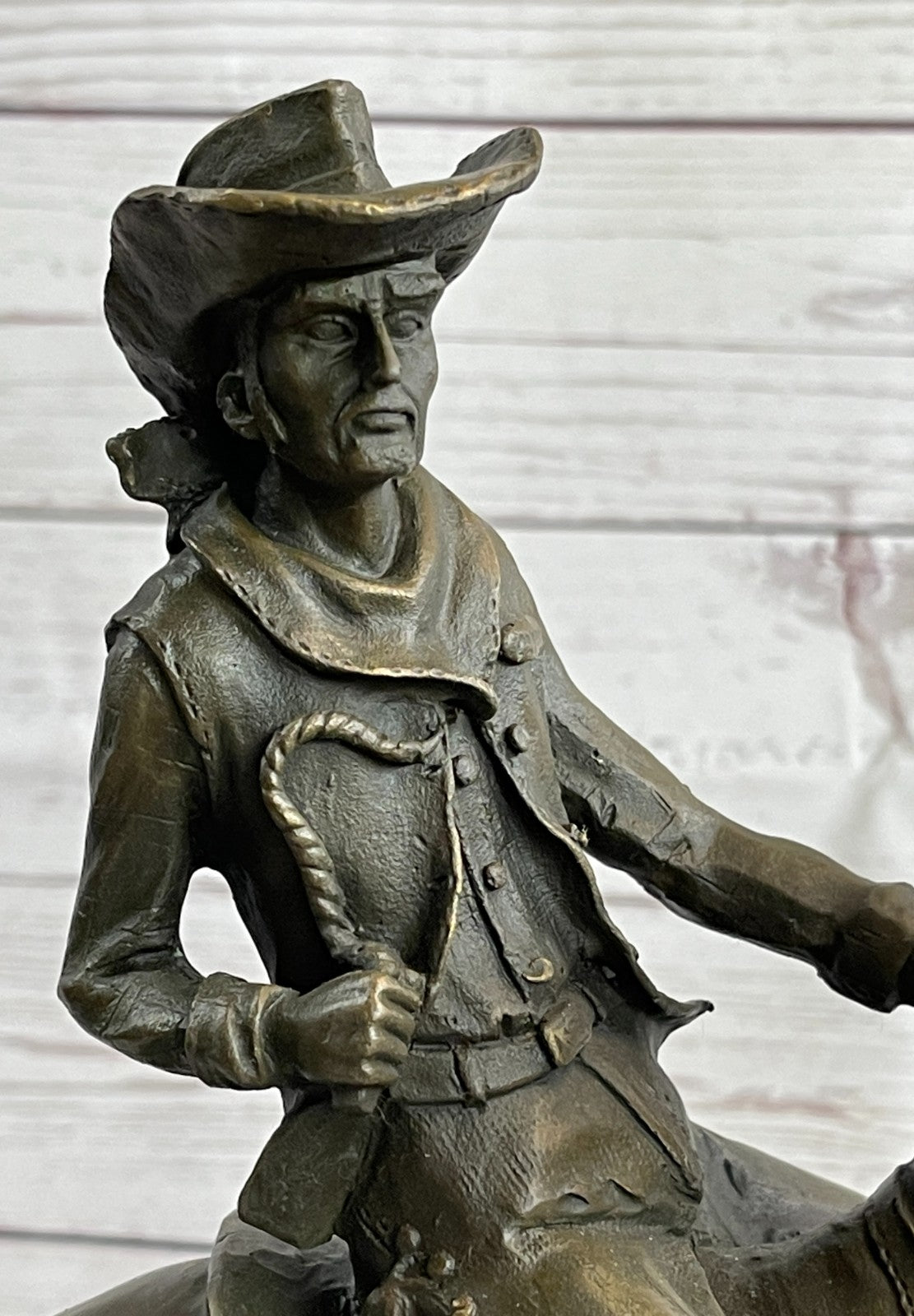 Old School Hot Cast by Lost Wax Method Cowboy Riding Bronze Masterpiece Sculpture