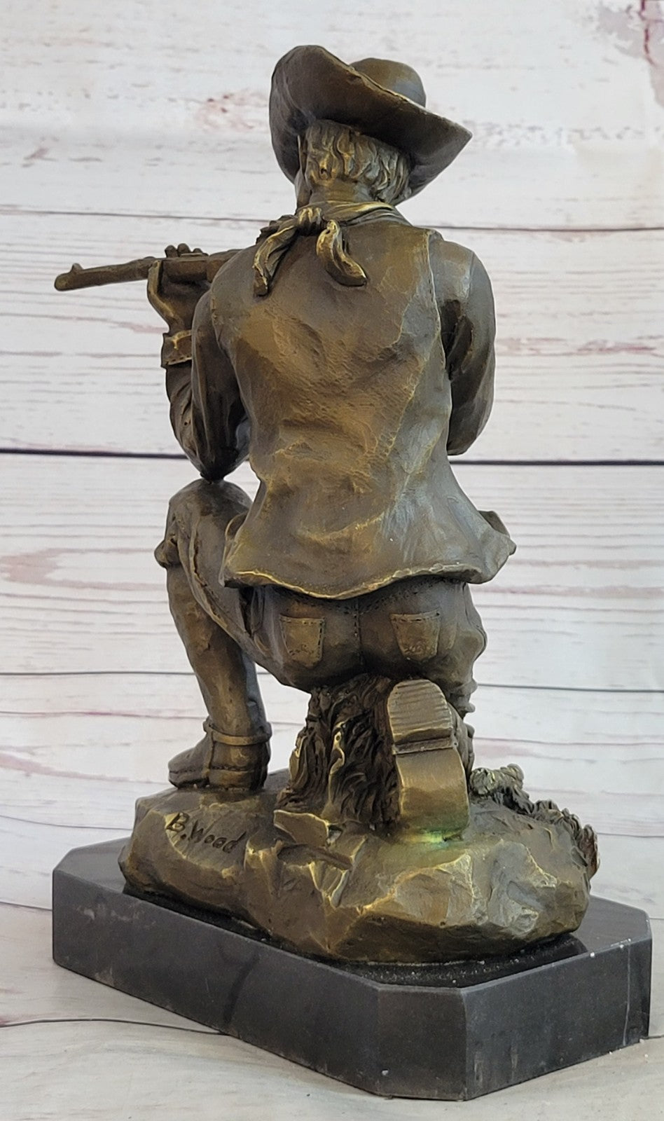 Handcrafted bronze sculpture SALE Rifle Bullet Gun W/ Cowboy Deco Art Western