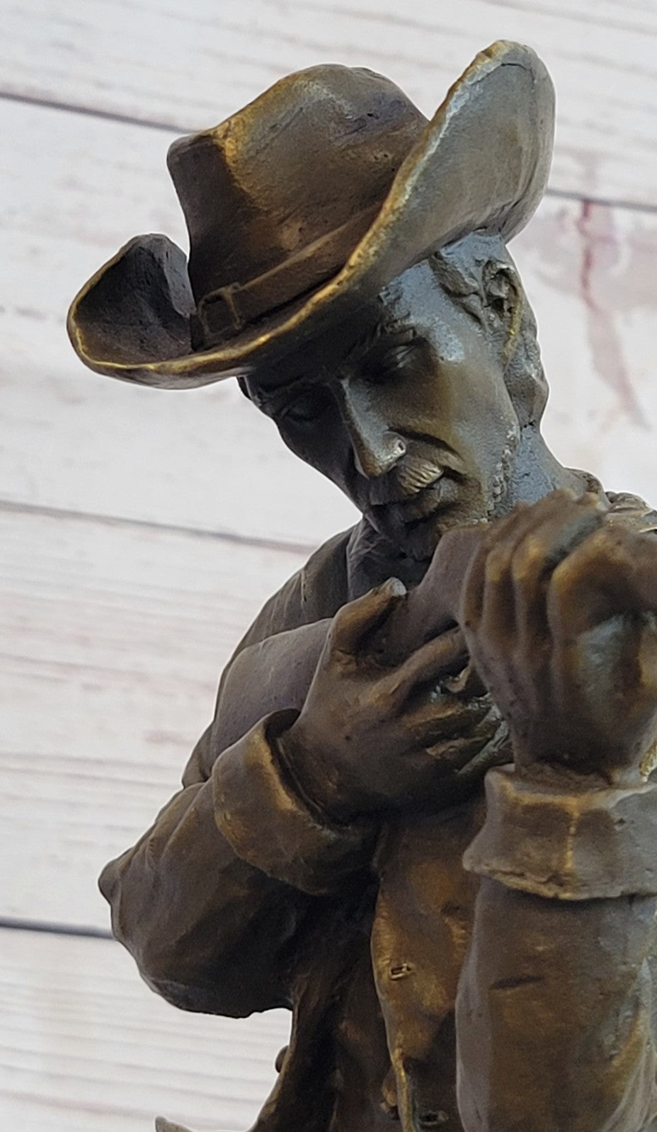 Handcrafted bronze sculpture SALE Rifle Bullet Gun W/ Cowboy Deco Art Western