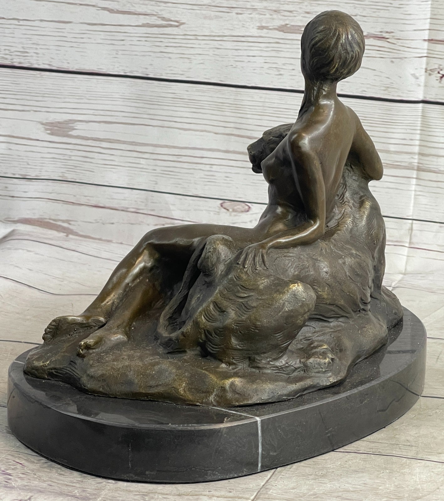 Graceful Harmony: Aldo Vitaleh Nude Woman and Panther Bronze Figurine - Collectible Art