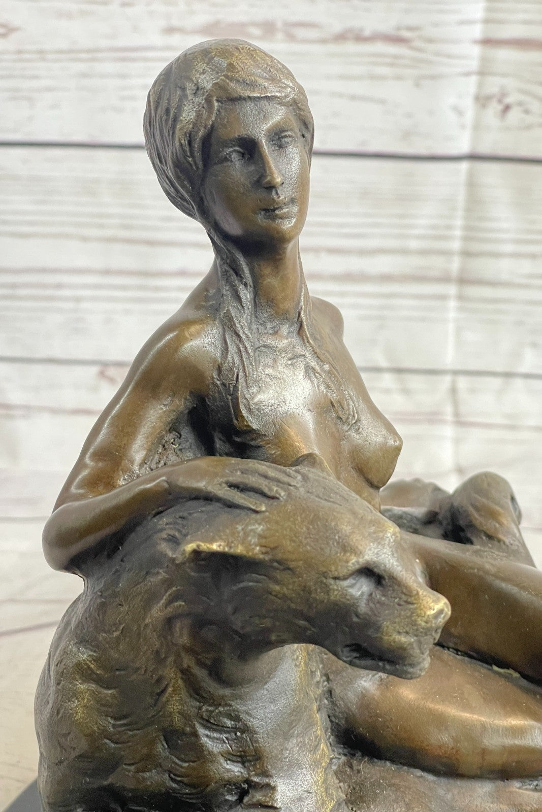 Graceful Harmony: Aldo Vitaleh Nude Woman and Panther Bronze Figurine - Collectible Art