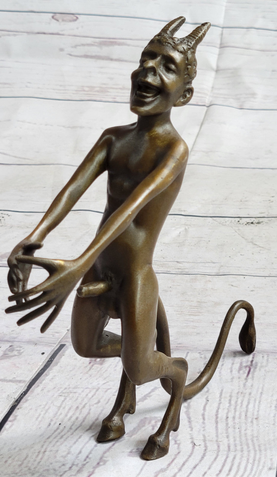 Excellent Quality Bronze Satyr Pan Faun Hand Made Erotic Sculpture Figurine Nude