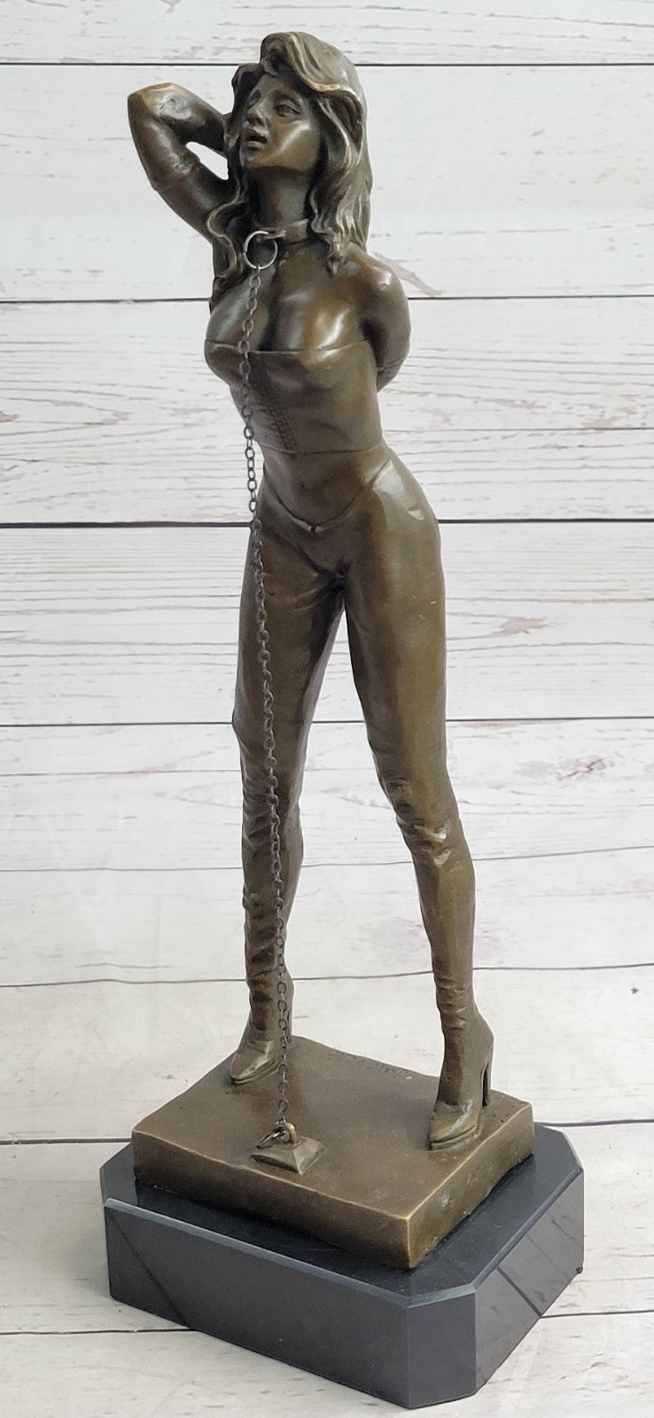 Erotic Girl Chastity- Erotic Sex Bronze - signed J.Mavchi Sculpture Marble Base Gift