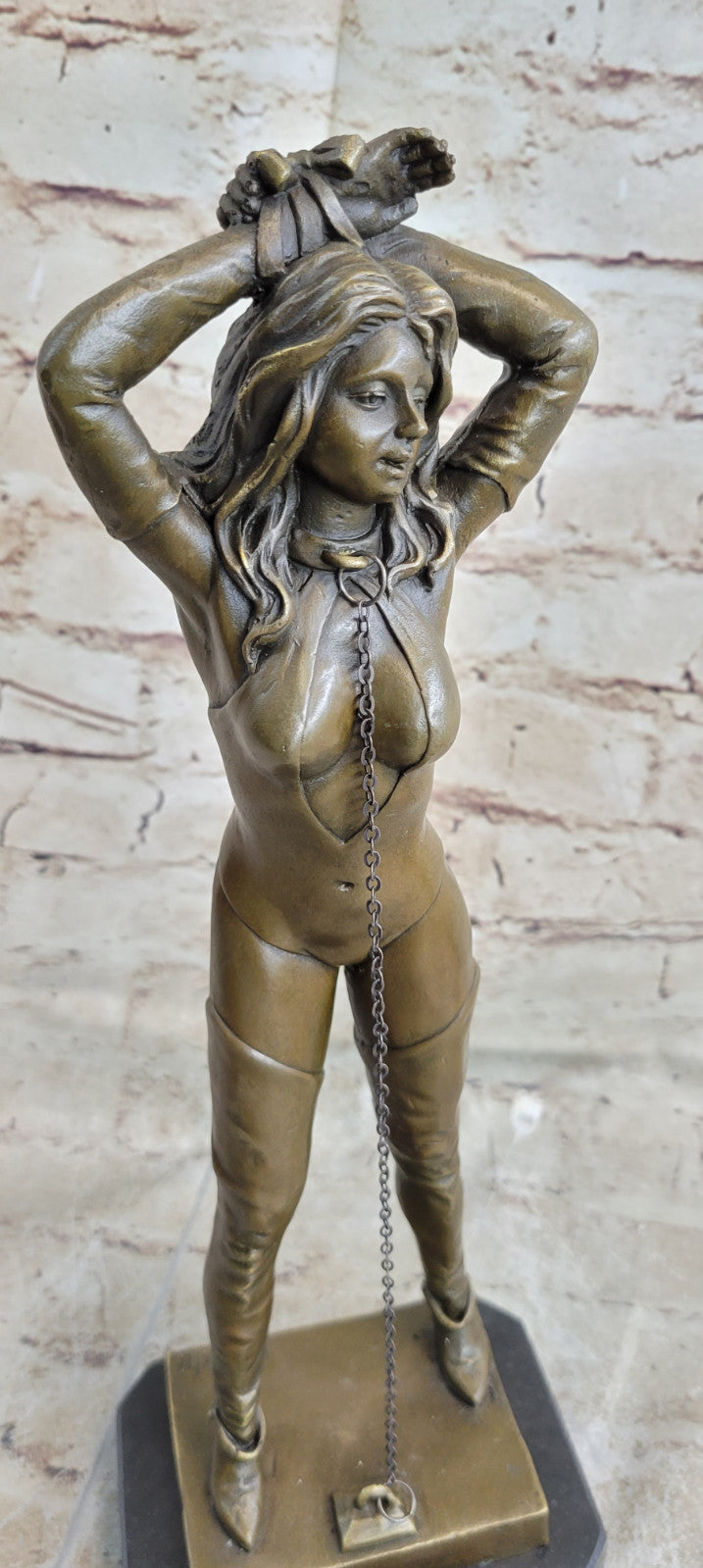Art Deco Nude Bondage Girl Bronze Masterpiece by Preiss Marble Base Figurine
