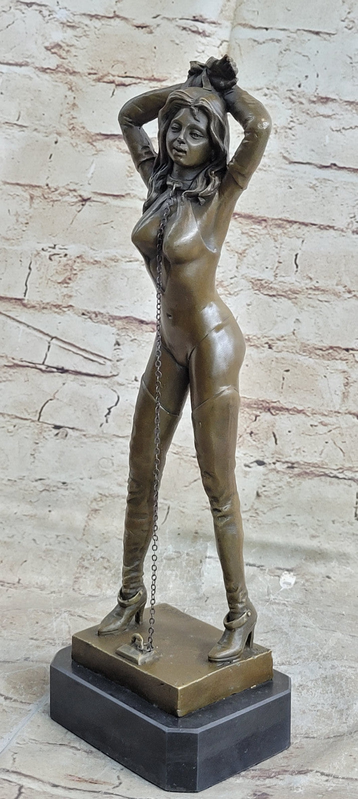 Art Deco Nude Bondage Girl Bronze Masterpiece by Preiss Marble Base Figurine