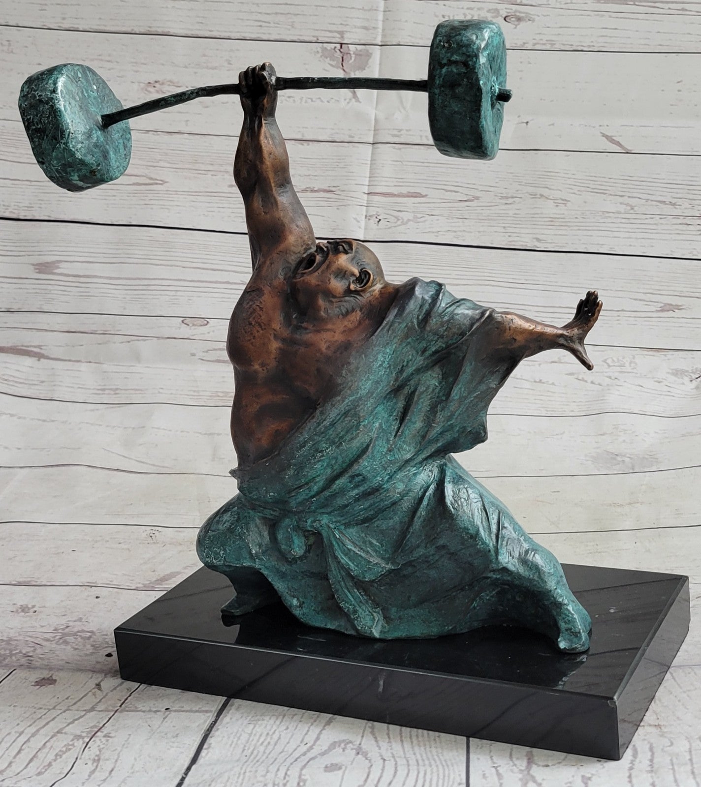Handcrafted Detailed Weightlifters by French Artisan Milo Bronze Sculpture Decor