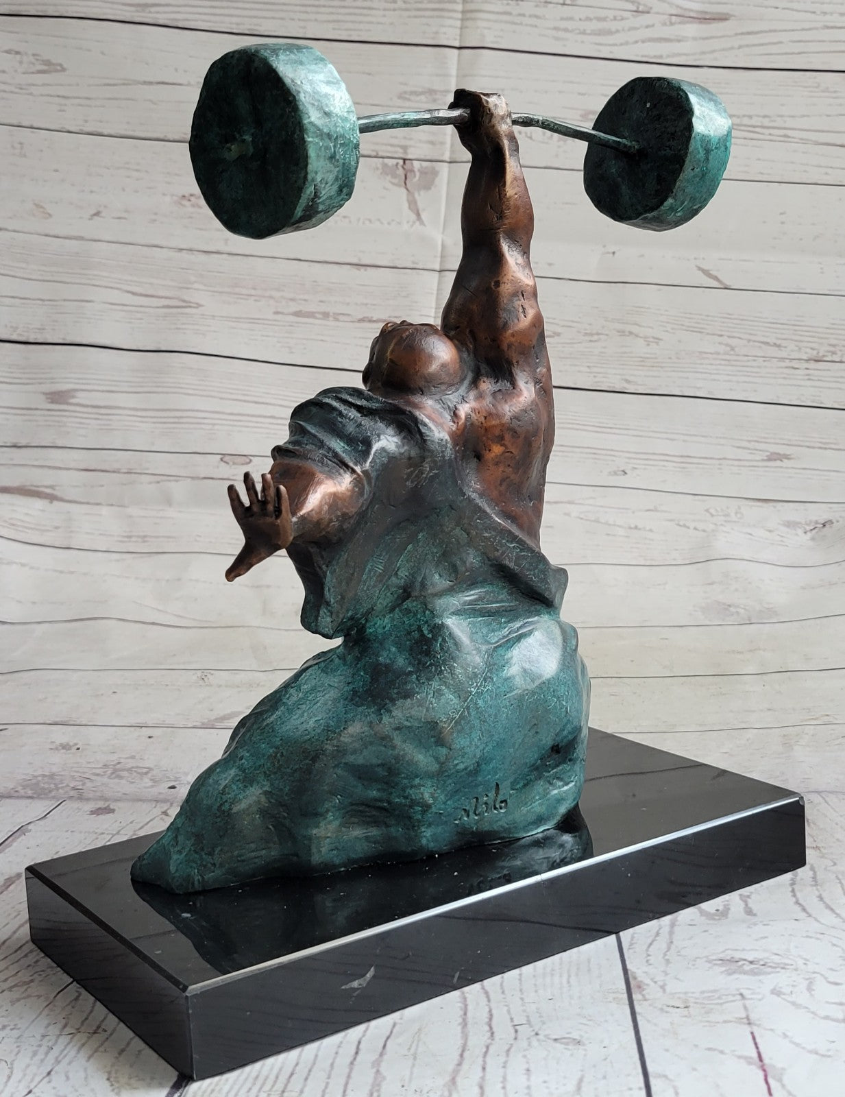 Handcrafted Detailed Weightlifters by French Artisan Milo Bronze Sculpture Decor
