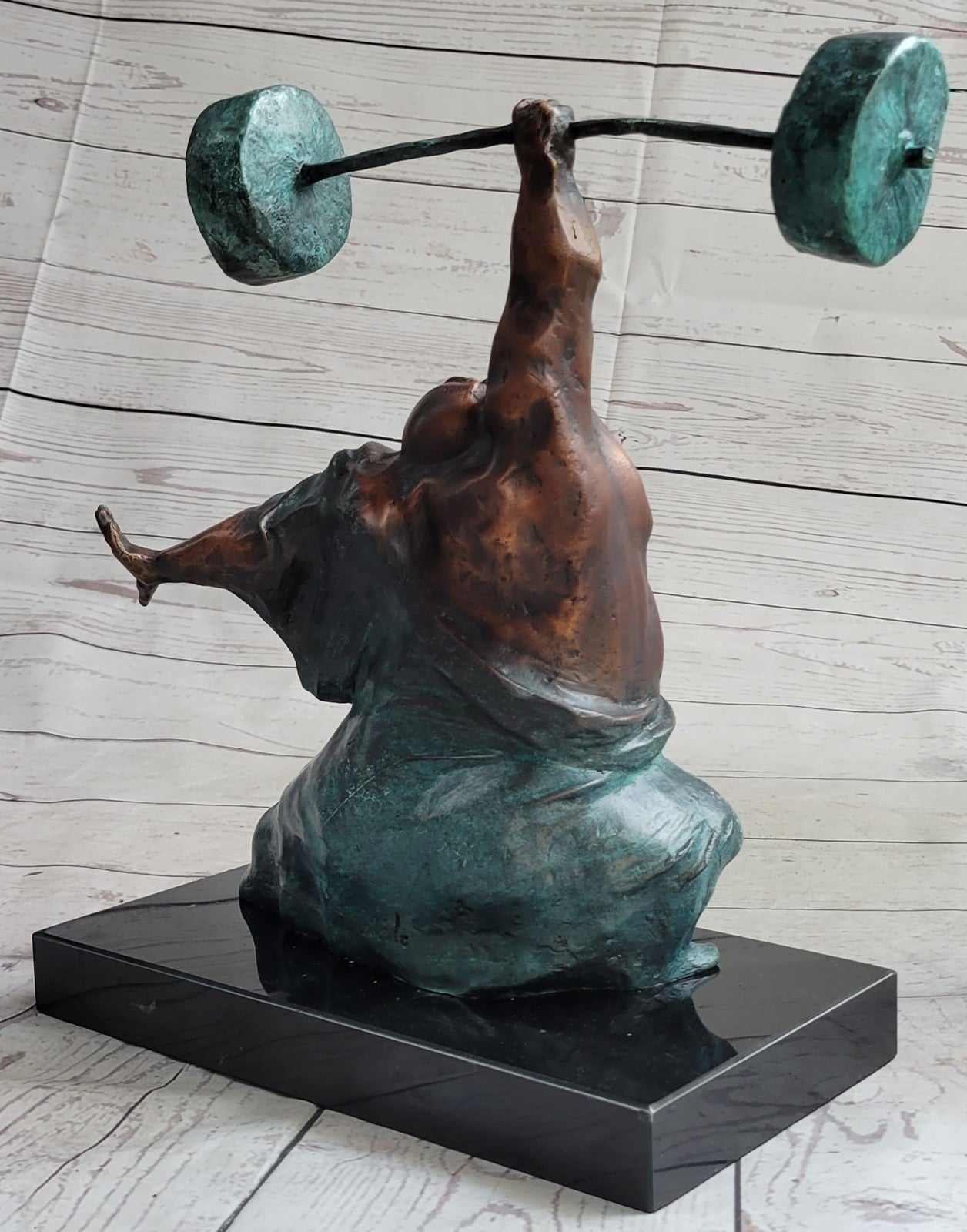 Handcrafted Detailed Weightlifters by French Artisan Milo Bronze Sculpture Decor