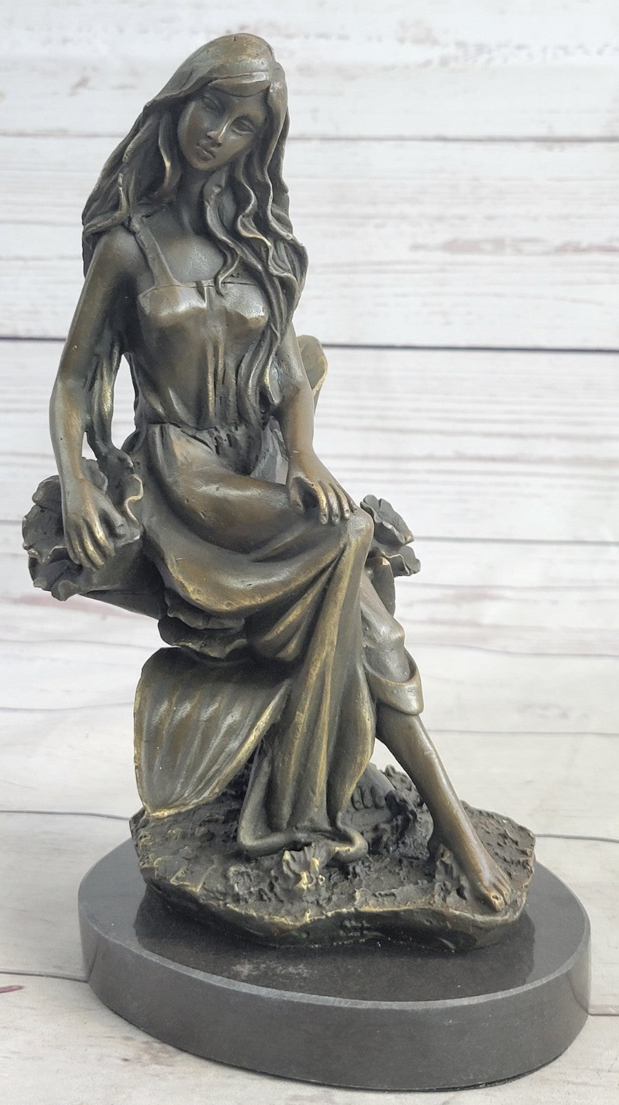 Art Deco Signed Original Mavchi Collectible Collector Woman in Garden Bronze Sta