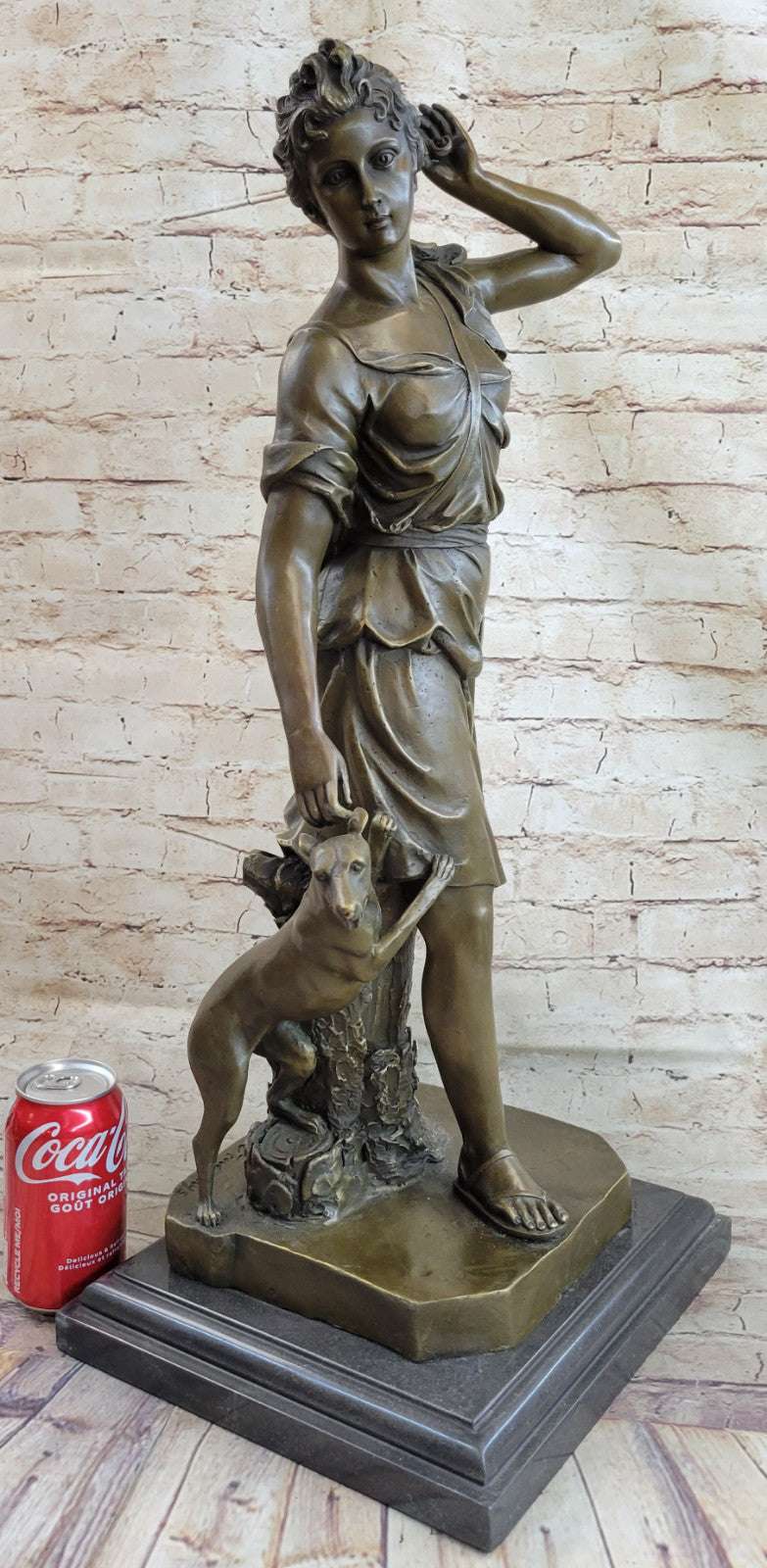 ART DECO BRONZE STATUE DIANA WITH STAG FIGURE HOT CAST SIGNED NUDE FIGURINE SALE