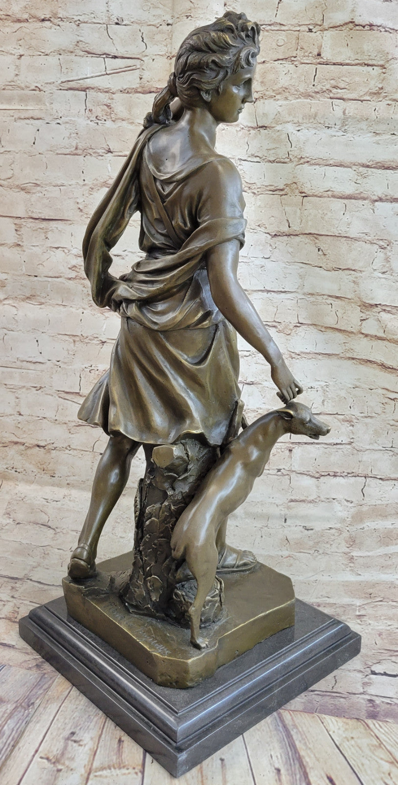 ART DECO BRONZE STATUE DIANA WITH STAG FIGURE HOT CAST SIGNED NUDE FIGURINE SALE