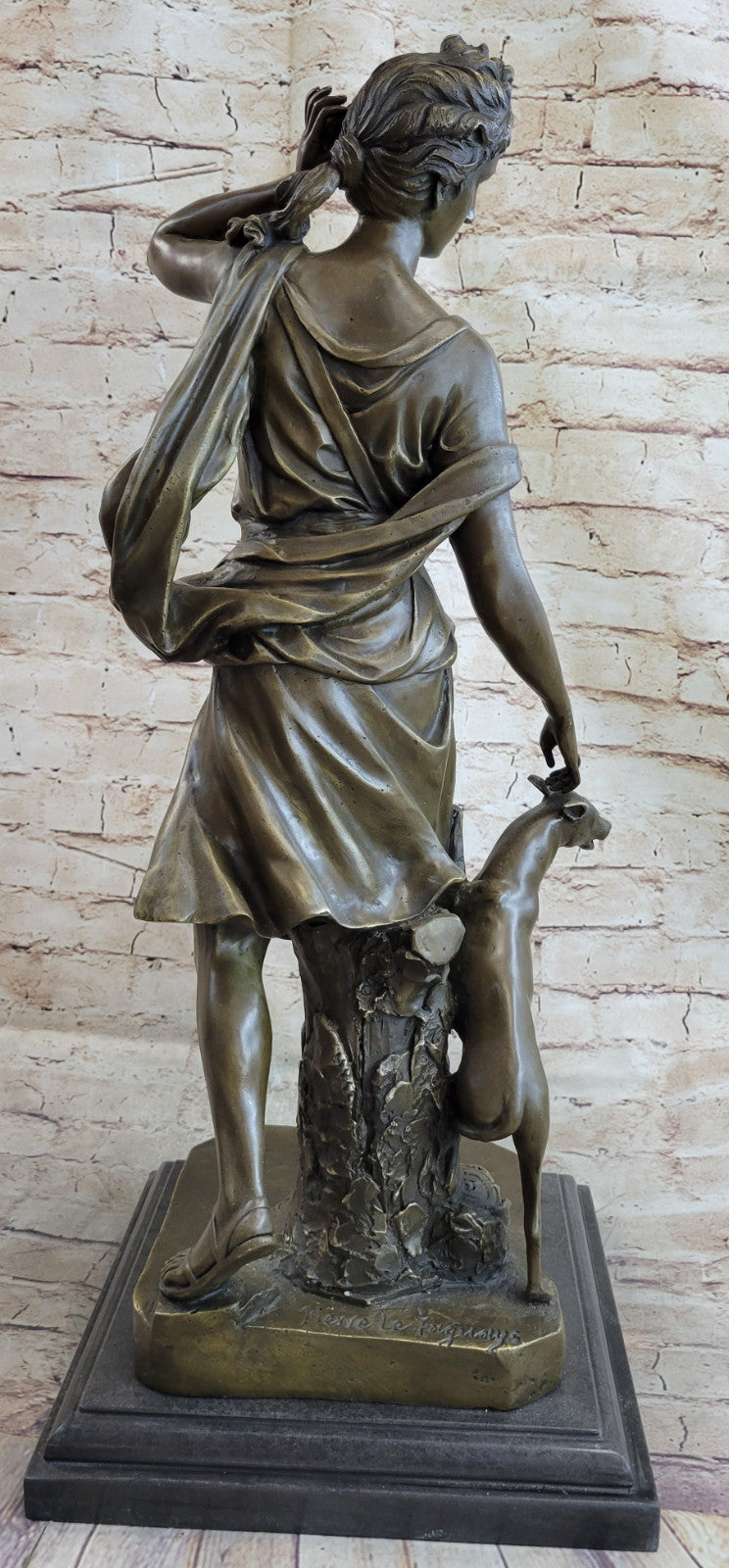 ART DECO BRONZE STATUE DIANA WITH STAG FIGURE HOT CAST SIGNED NUDE FIGURINE SALE