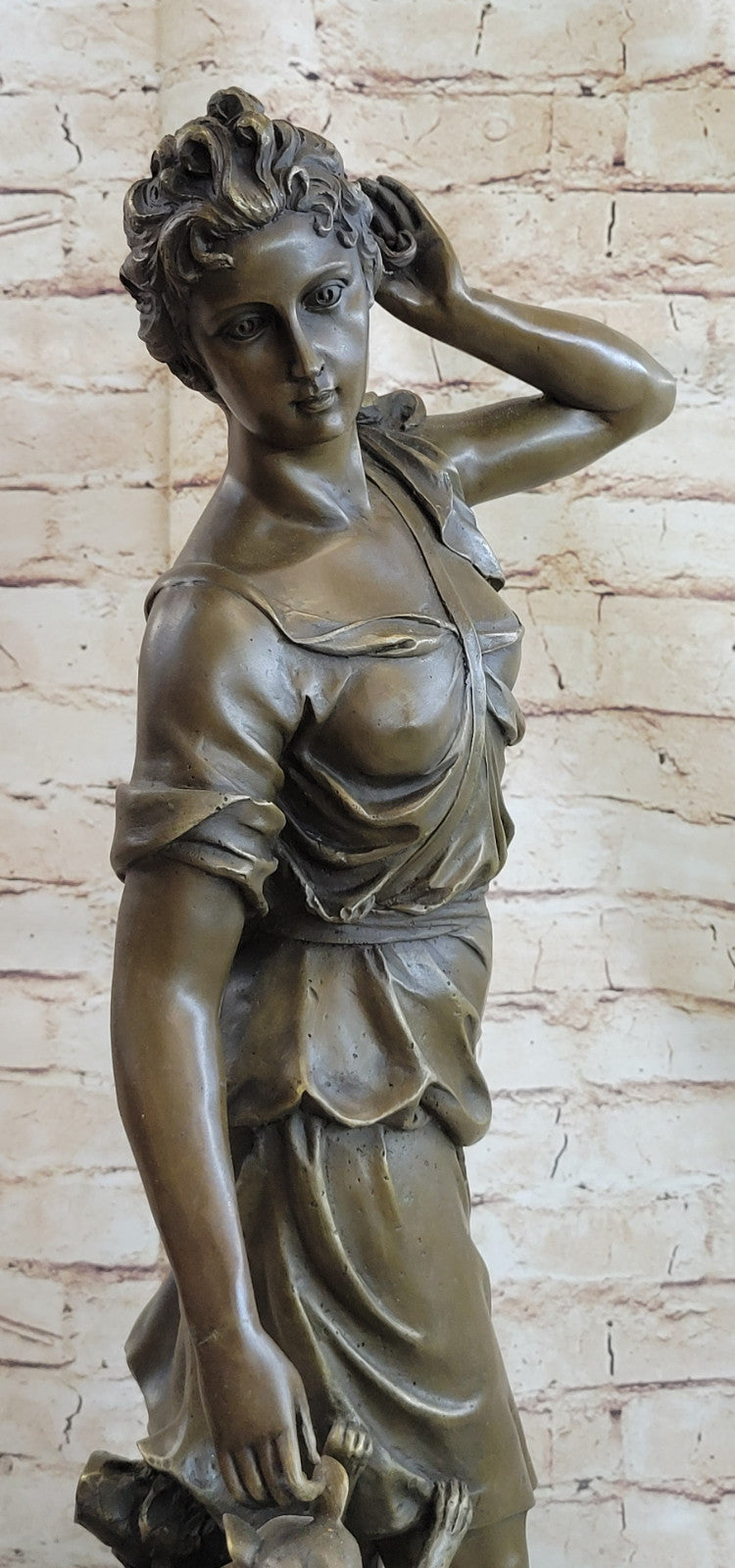 ART DECO BRONZE STATUE DIANA WITH STAG FIGURE HOT CAST SIGNED NUDE FIGURINE SALE