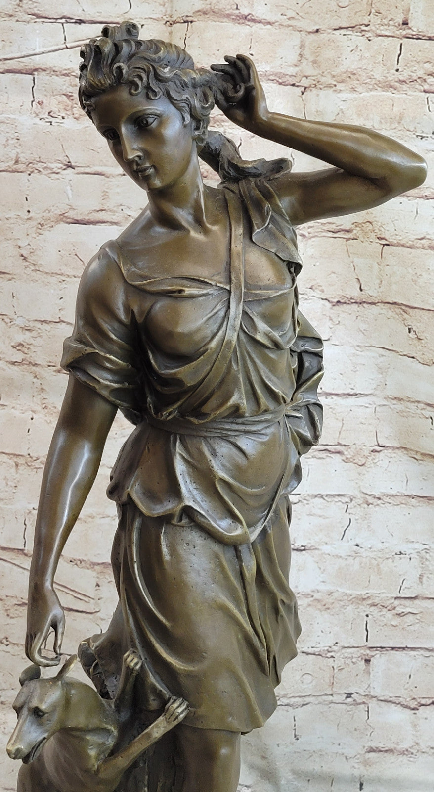 ART DECO BRONZE STATUE DIANA WITH STAG FIGURE HOT CAST SIGNED NUDE FIGURINE SALE