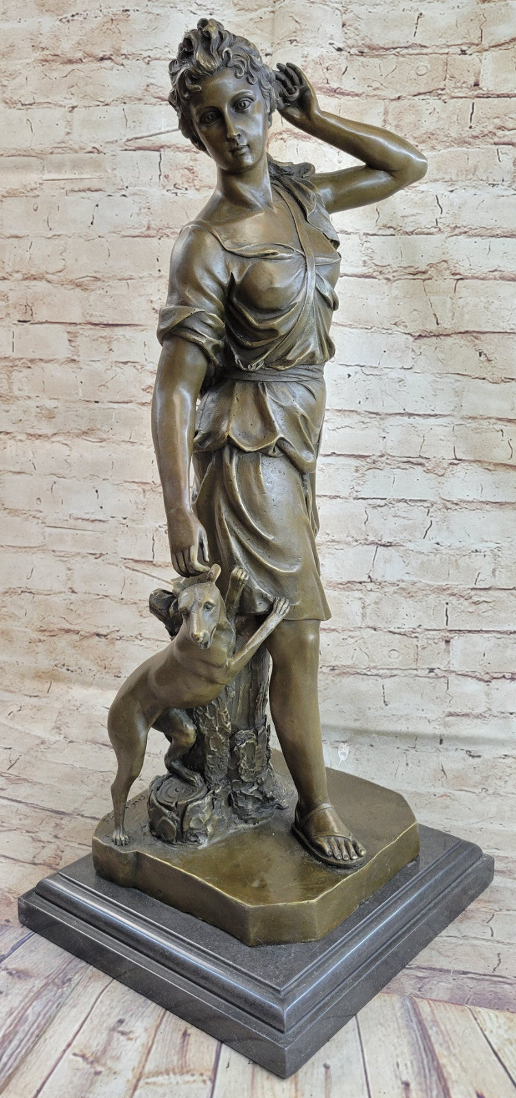 ART DECO BRONZE STATUE DIANA WITH STAG FIGURE HOT CAST SIGNED NUDE FIGURINE SALE
