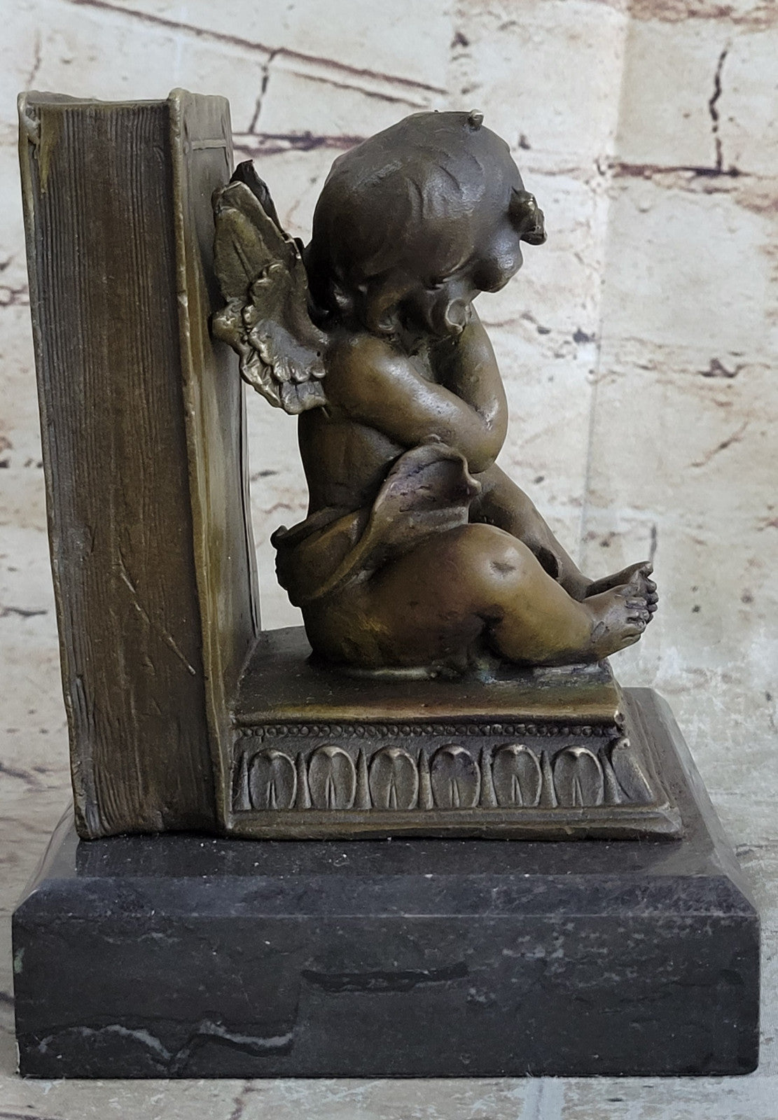Art Deco Hot Cast by Lost wax Method Angel Puti Cherubs Bronze Sculpture Marble