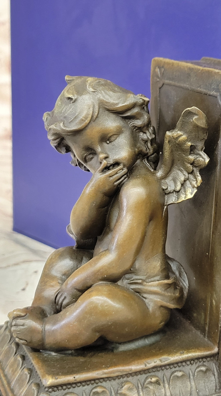 Vintage Augustine Moreau Baby Angel Bookends Set Bronze Art Statue Sculpture