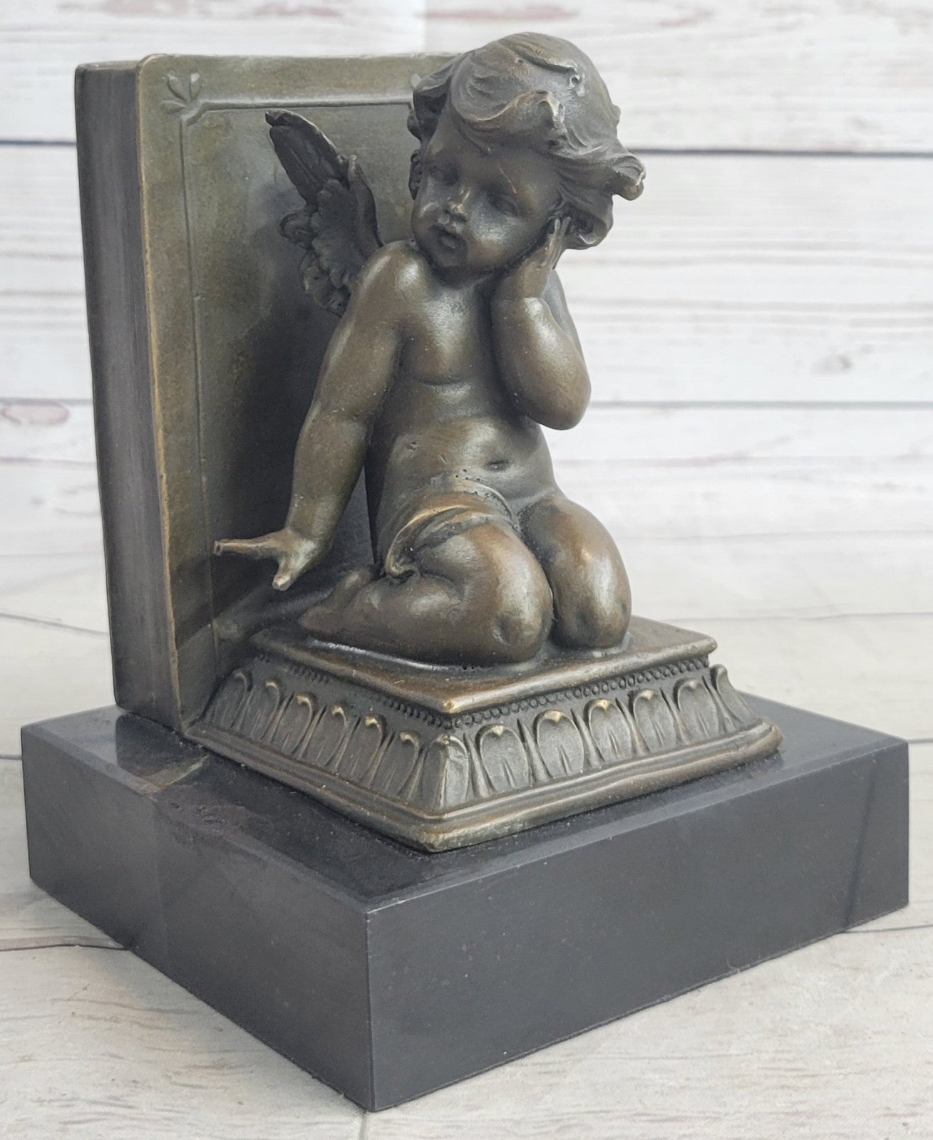 Hot Cast Angel With Wings Bookends Bronze Sculpture by Moreau Figurine Figure