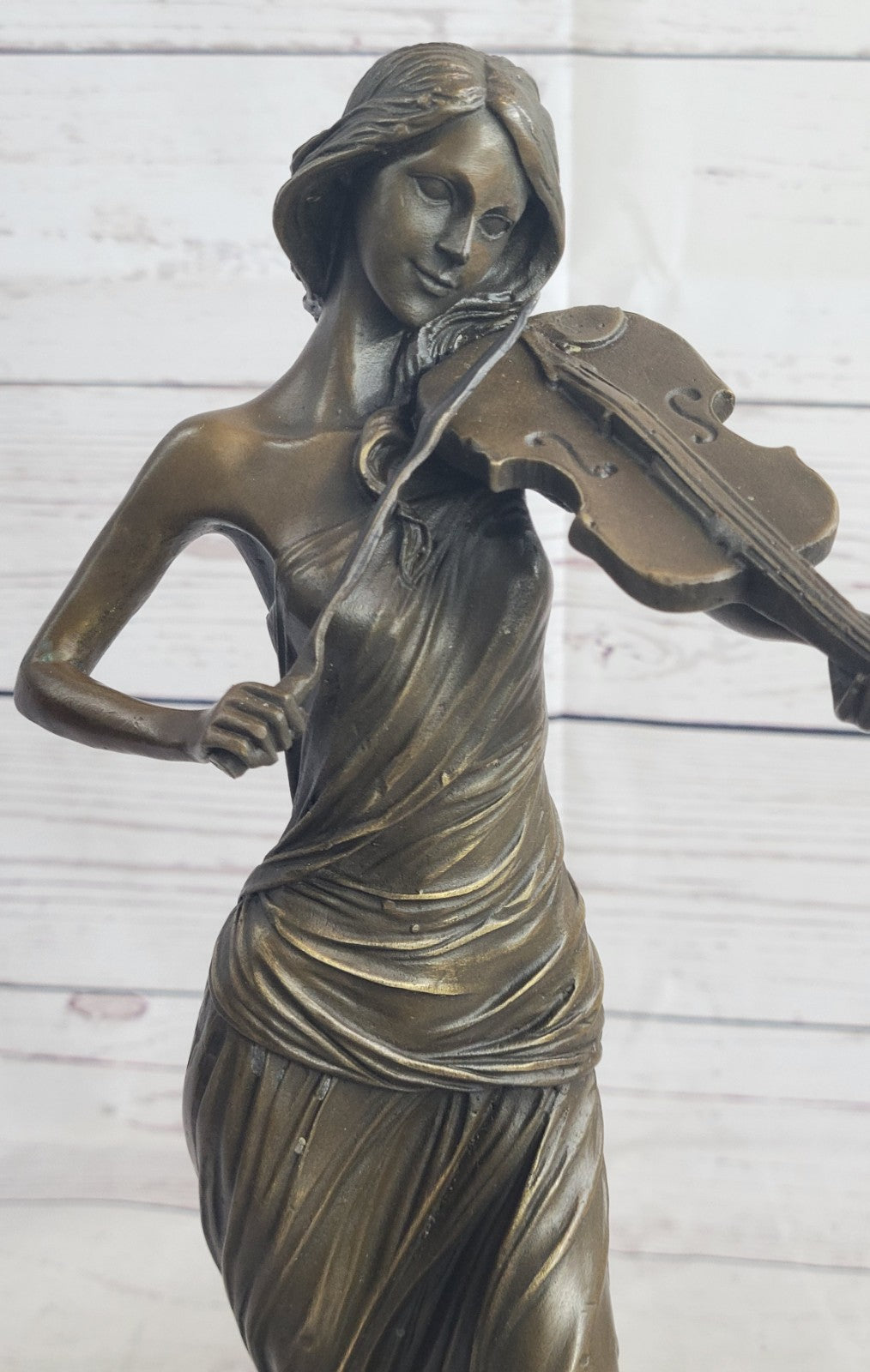 Bronze Sculpture Female Classic Violin Player Musician Music Lost Wax Statue
