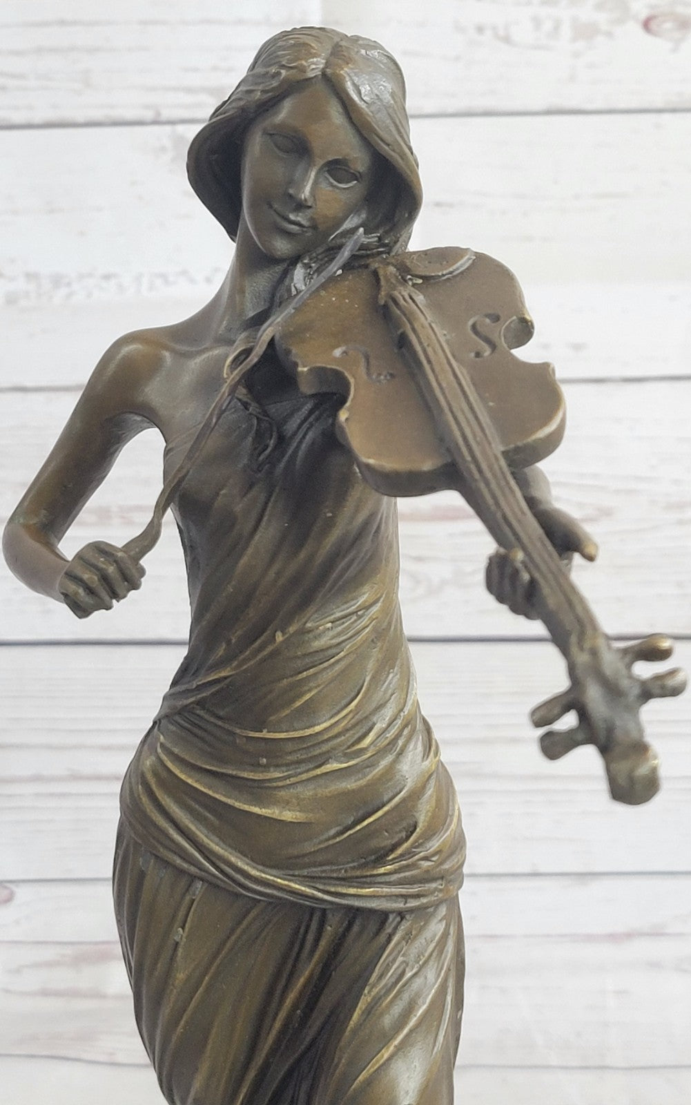 Bronze Sculpture Female Classic Violin Player Musician Music Lost Wax Statue