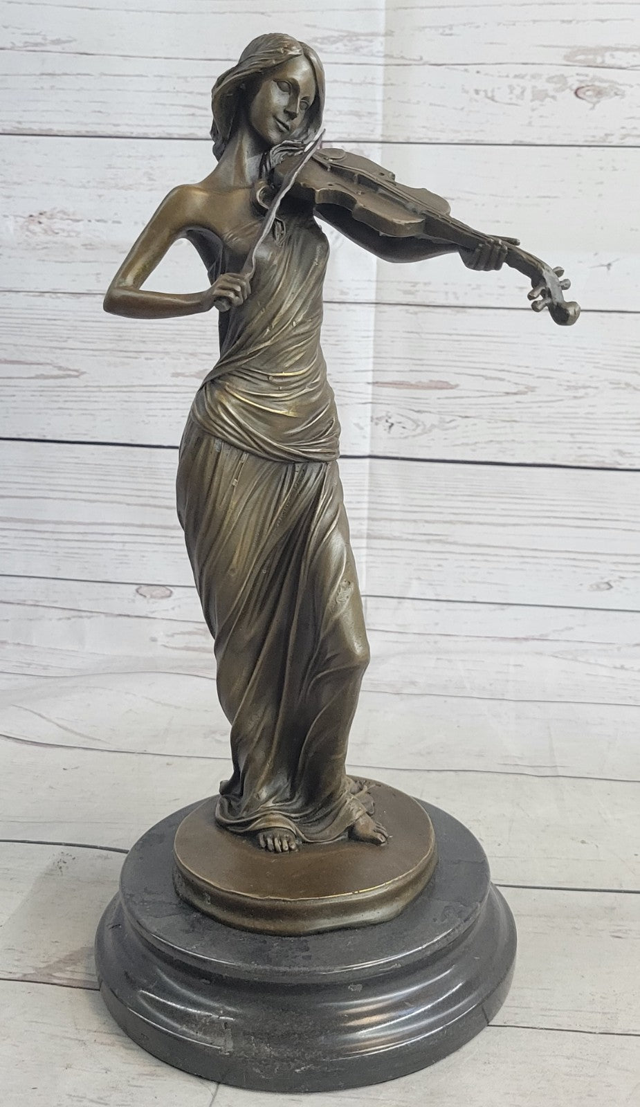 Bronze Sculpture Female Classic Violin Player Musician Music Lost Wax Statue
