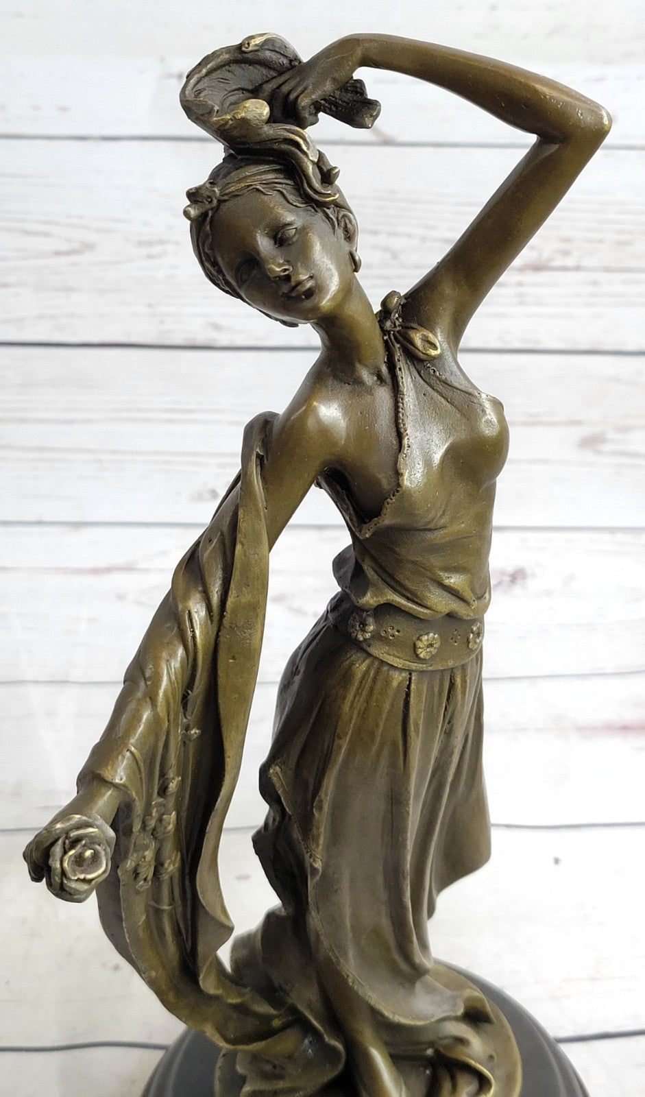 Handcrafted Erte Tribute Hot Cast Art Deco Bronze Sculpture Marble Base Figurine