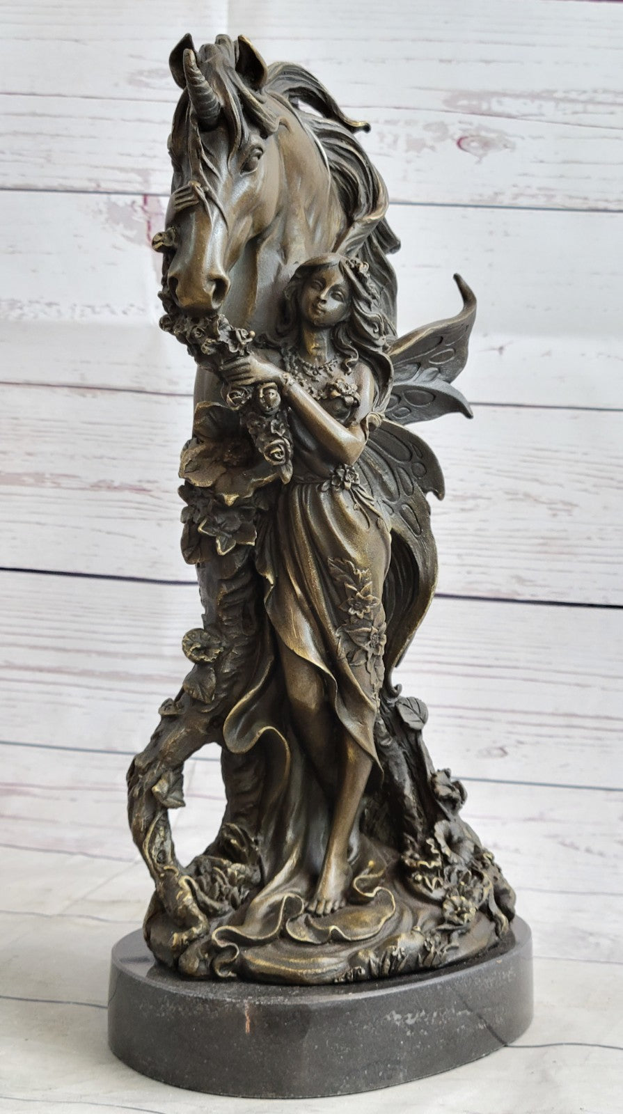 Sexy Fairy with Horse Bronze Sculpture Female Celestial Figure Gift Craft Orname