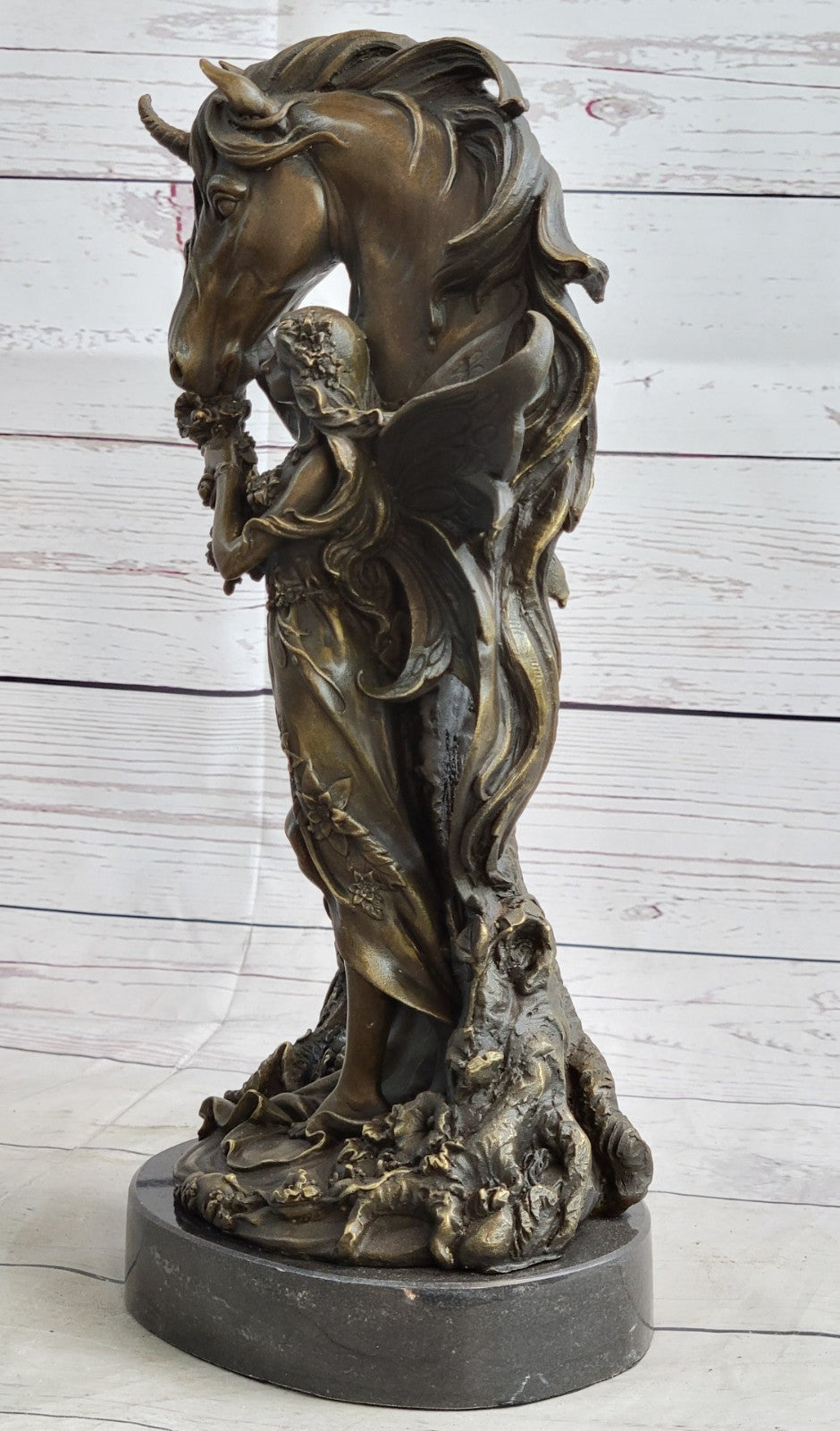 Sexy Fairy with Horse Bronze Sculpture Female Celestial Figure Gift Craft Orname
