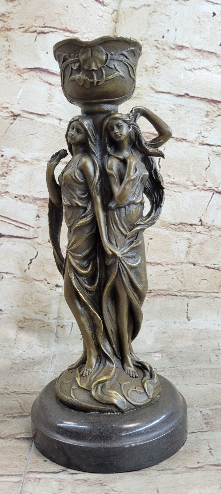 Bronze Sculpture Handcrafted Hot Cast Siamese Twins Candleholder Bronze Statue