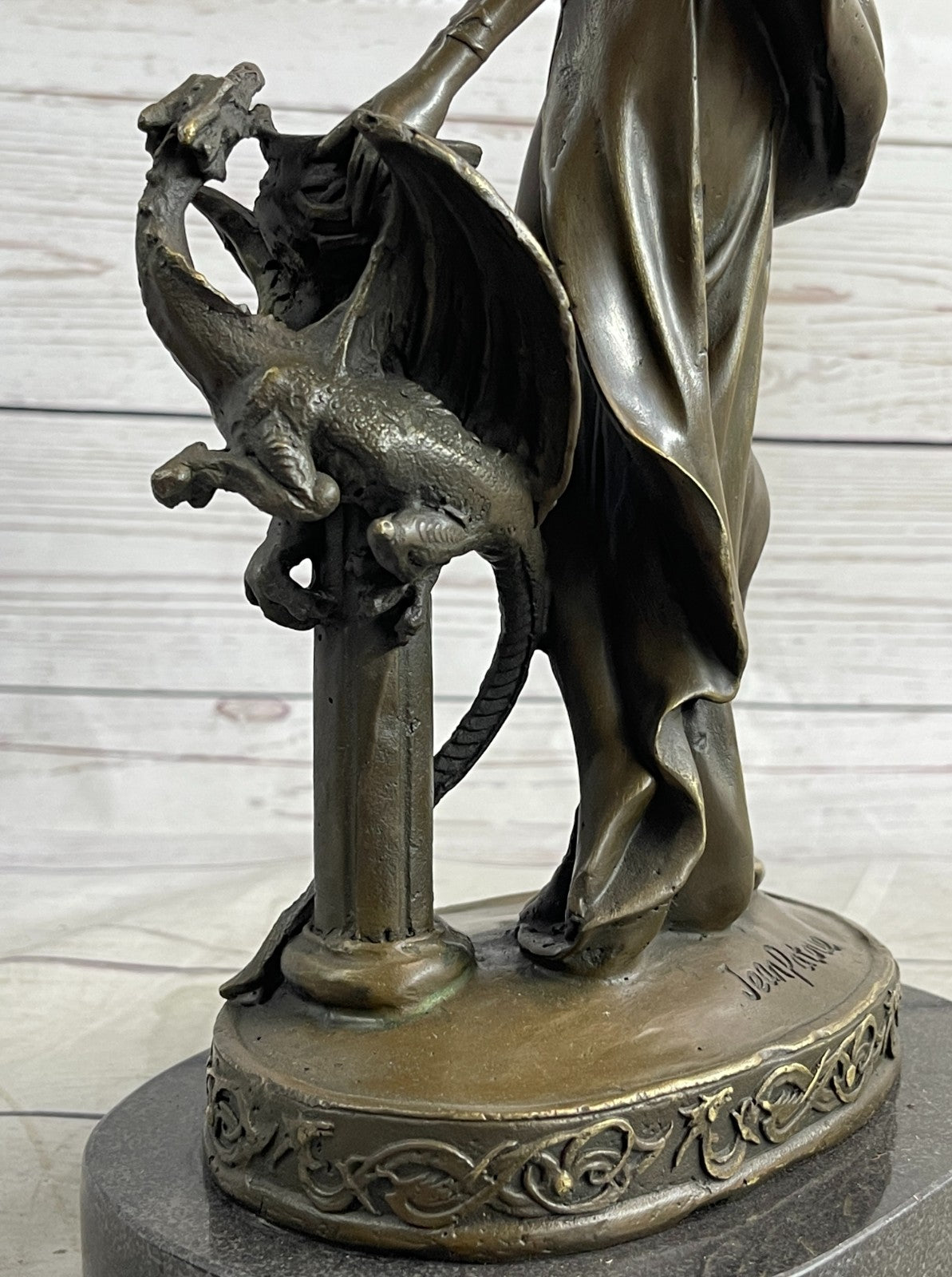 Signed Original Floral Goddess Candle Holder Bronze Marble Sculpture Statue De