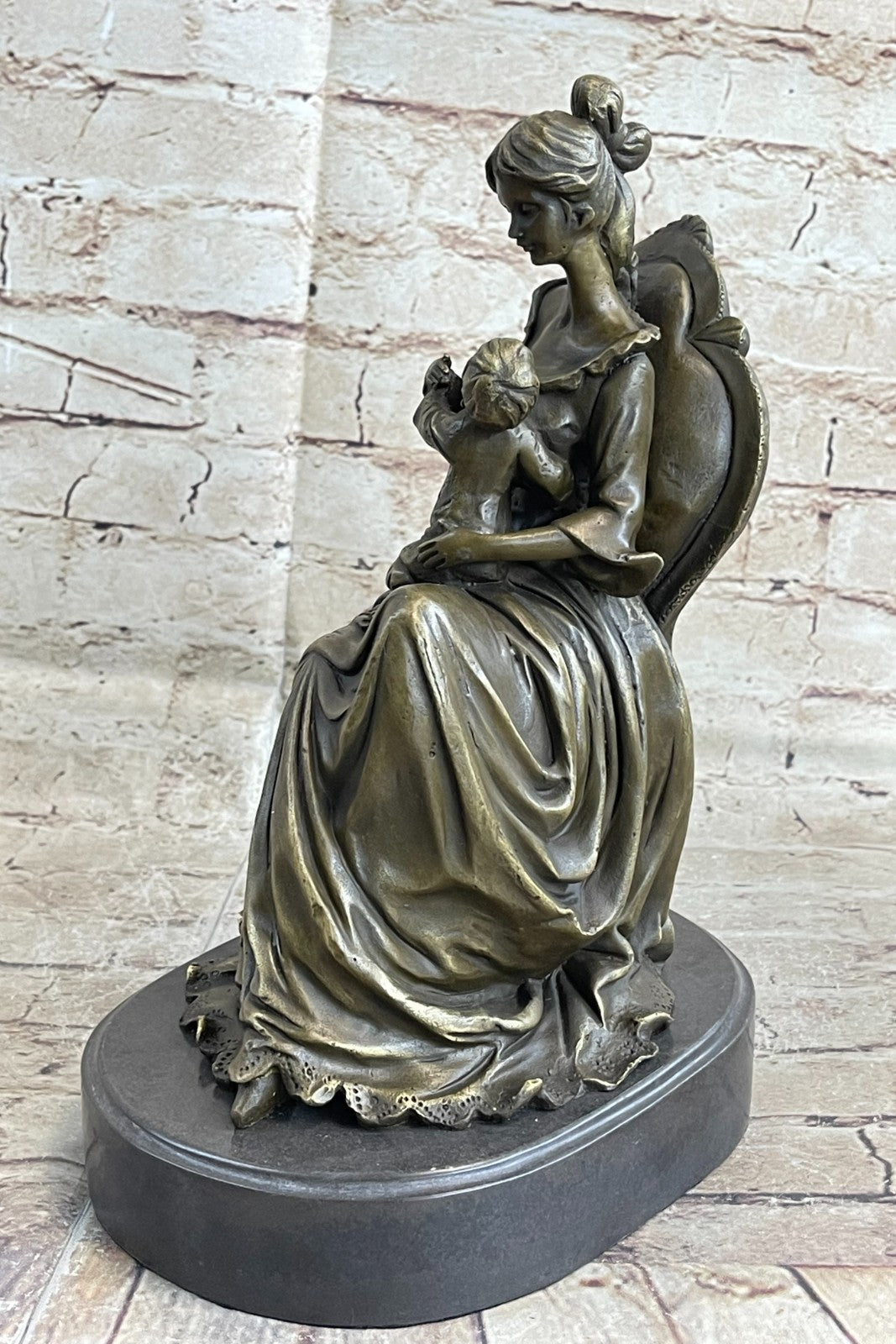 Vintage Bronze Sculpture of Mother and Child – Elegant Lady Holding Baby | Buy Now on Sale