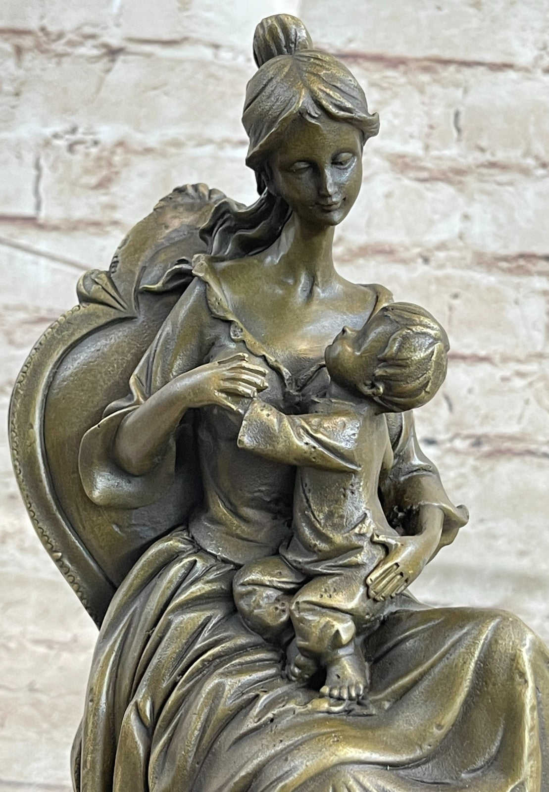 Vintage Bronze Sculpture of Mother and Child – Elegant Lady Holding Baby | Buy Now on Sale