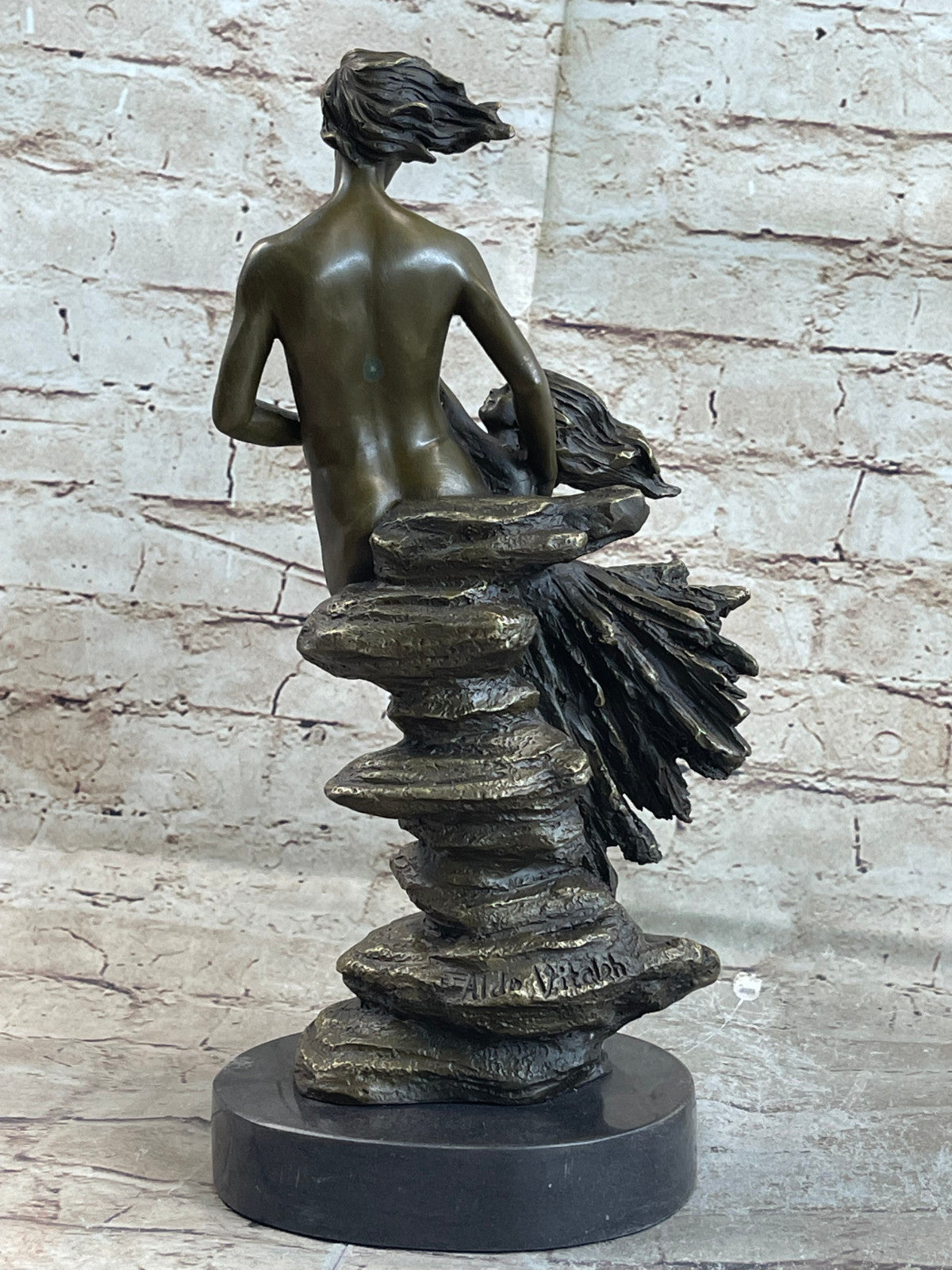 Abstract Modern Art Mid Century Nude Man in Air Real Bronze Sculpture Statue