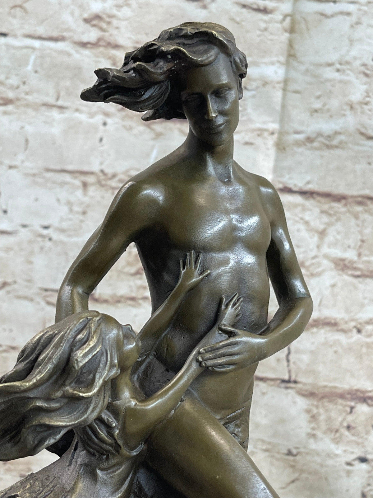 Abstract Modern Art Mid Century Nude Man in Air Real Bronze Sculpture Statue