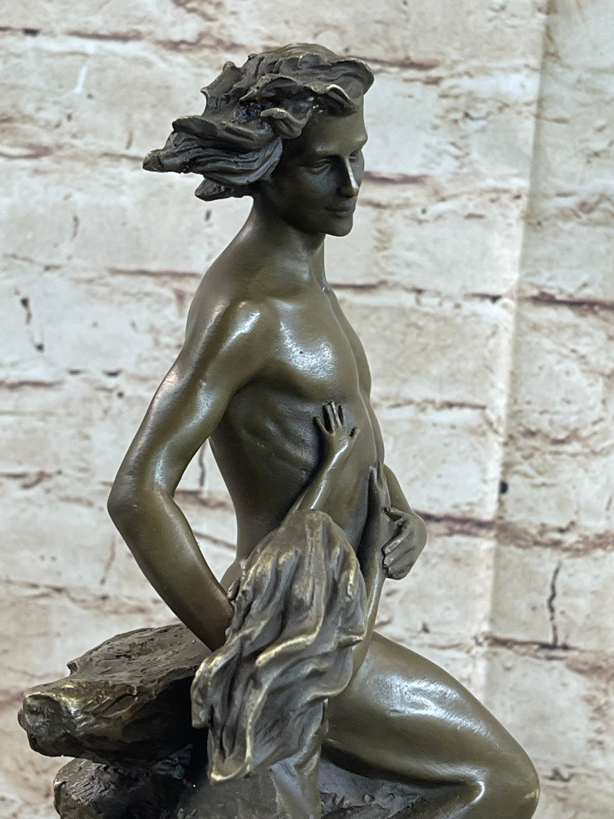 Abstract Modern Art Mid Century Nude Man in Air Real Bronze Sculpture Statue