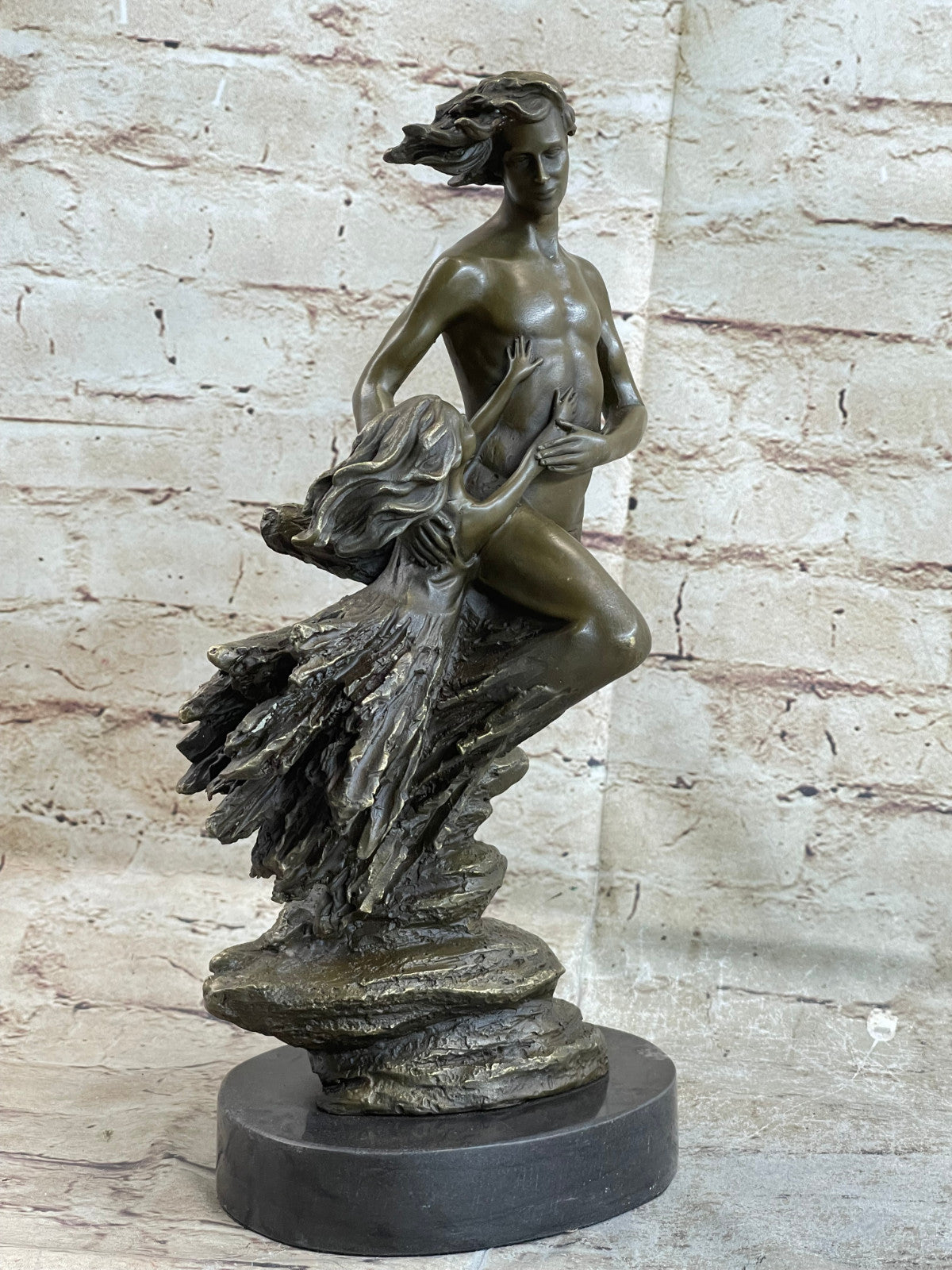 Abstract Modern Art Mid Century Nude Man in Air Real Bronze Sculpture Statue