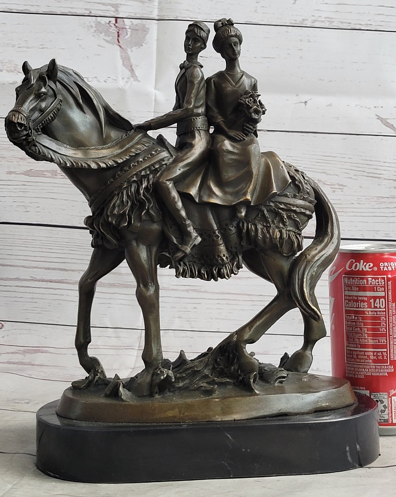 Treasured Keepsake: Handcrafted Bronze Sculpture Bride & Groom on Horse Collectible