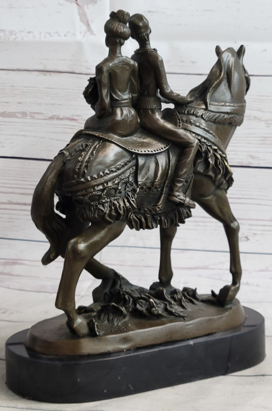 Treasured Keepsake: Handcrafted Bronze Sculpture Bride & Groom on Horse Collectible